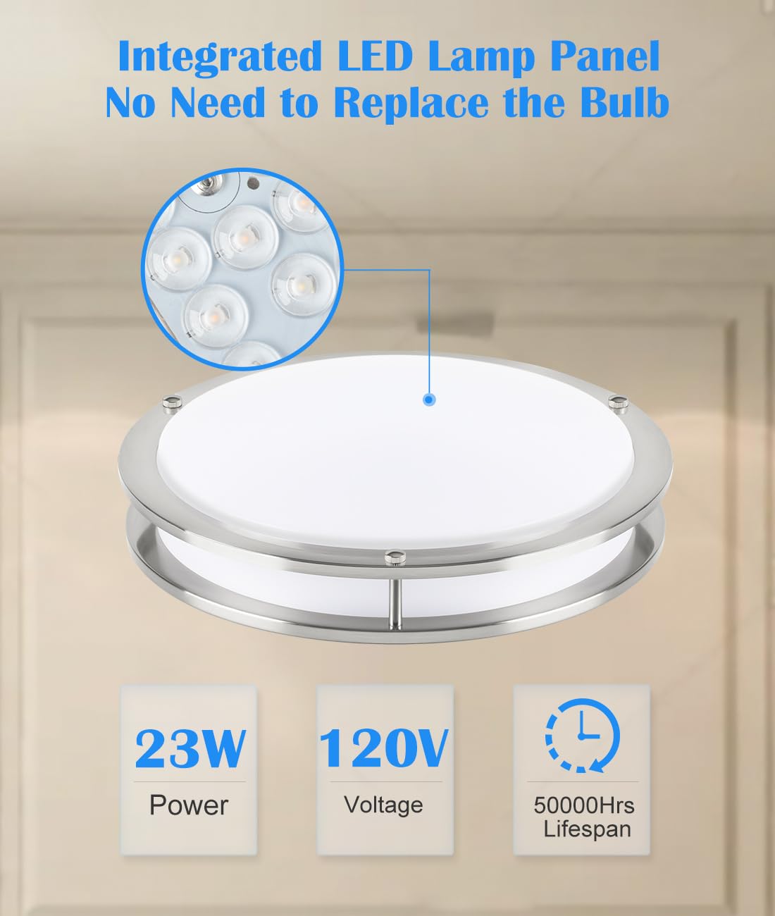 16    Brushed Nickel Flush Mount Ceiling Light,16 Inch Ceiling Light,16 Inch Flush Mount Brushed Nickel Led Ceiling Light,Bedroo