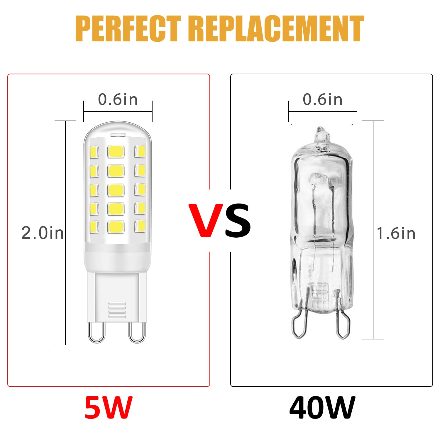 Ugvmn G9 Led Bulbs 5W, No Flicker T4 G9 Bi Pin Base 6000K Daylight White, G9 Socket Chandelier Light Bulbs, 40W Halogen Bulbs Re