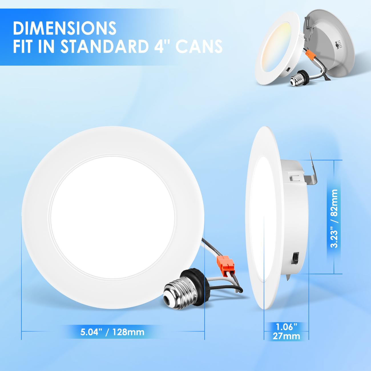 Anwio Led Recessed Light 4Inch W/E26 Conversionkit, Retrofit Light Color Temperture Select 27/30/40/50/6000K 5Cct, 7W(85W Equiva