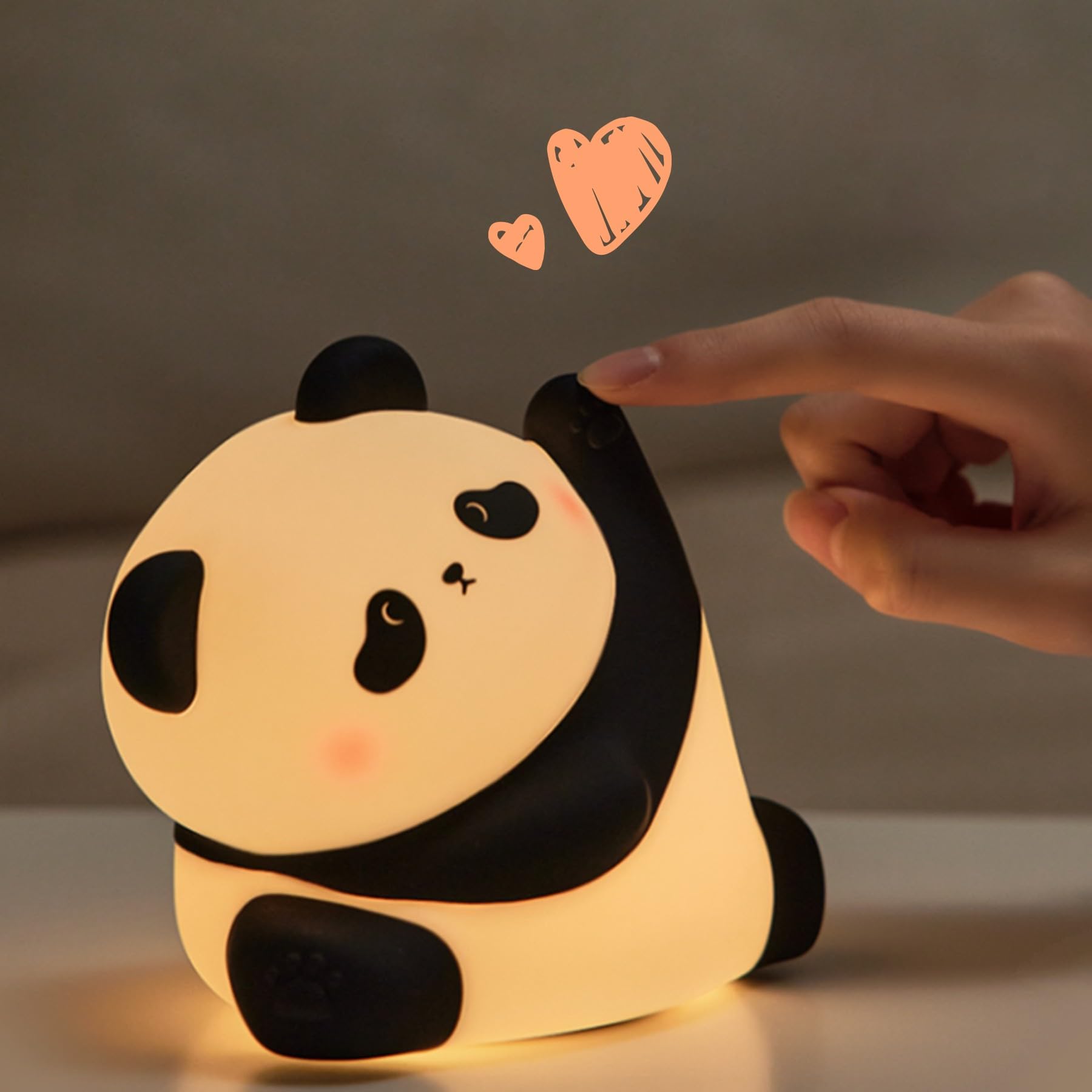 Panda Night Light, Rechargeable 3 Level Dimmable LED Squishy Nursery Nightlight, Food Grade Silicone Animal Night Lamps Cute Bed