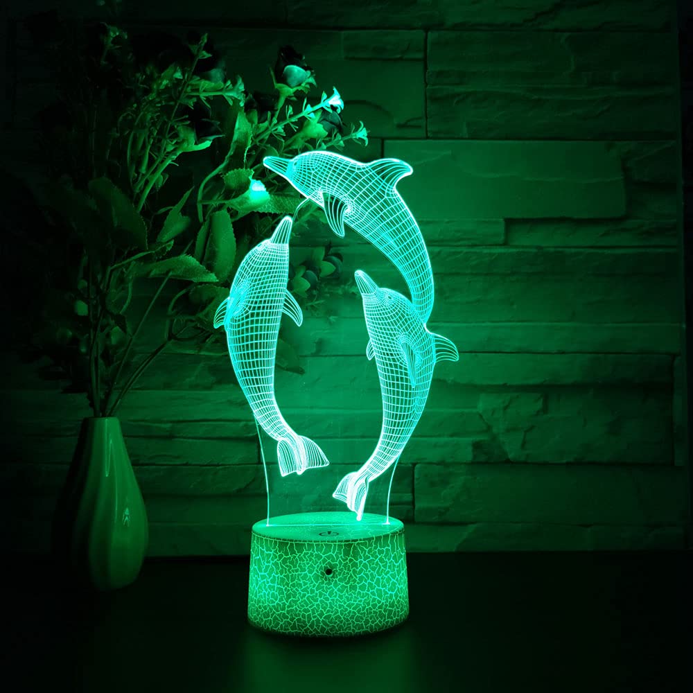 Glorivo Dolphin Night Light - 16 Colors Remote Control & Touch Dimmable 3D Lamp - Ideal Bedroom Decor & Gift for Kids