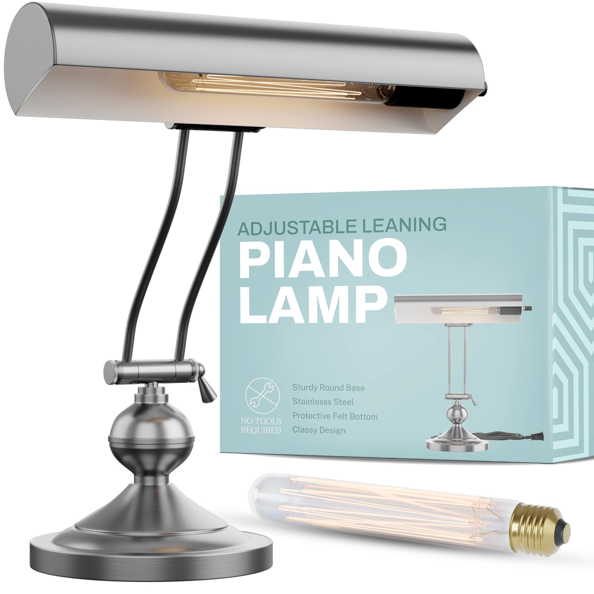 Home Intuition Adjustable Antique Retro Piano Lamp - Satin Nickel, Metal, Model DL08389