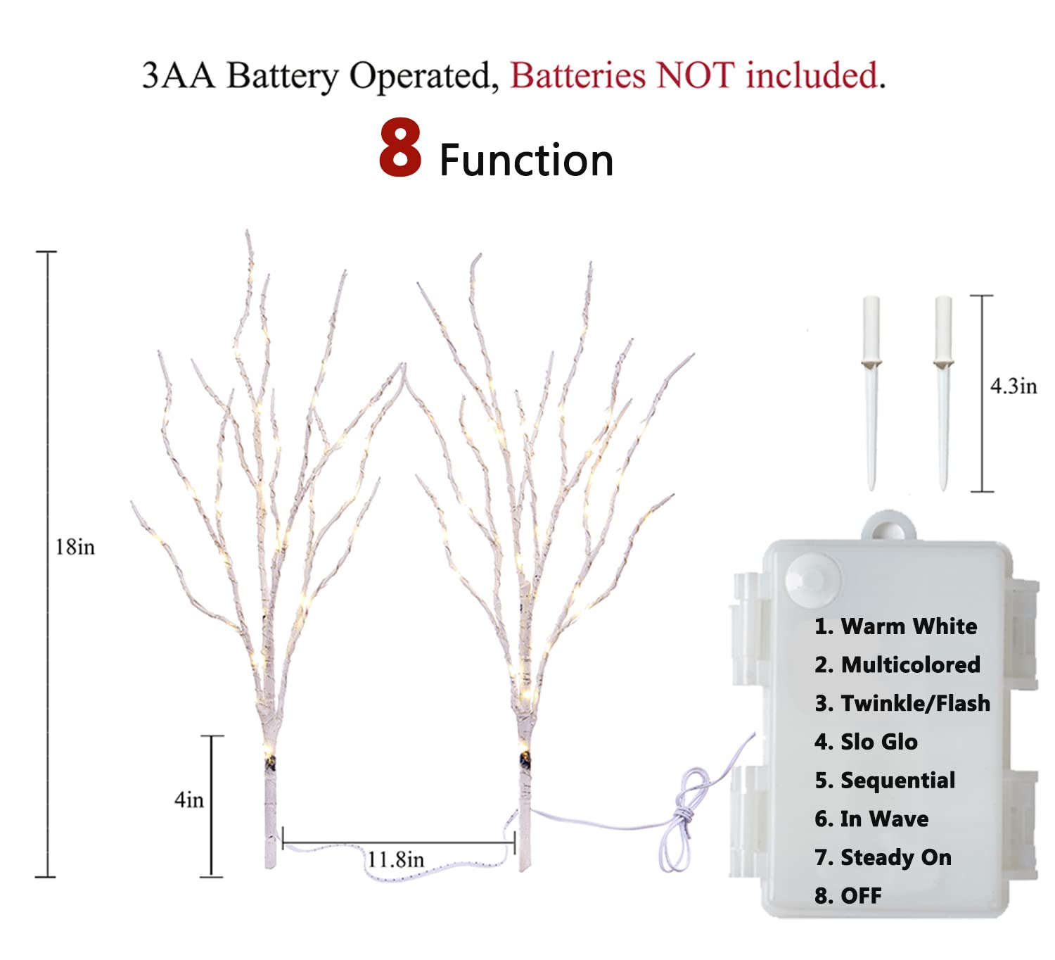 Hairui Lighted Birch Branches Battery Operated 70L 18In Warm White And Multi Color Fairy Lights 8 Function For Halloween Home Christmas Decor