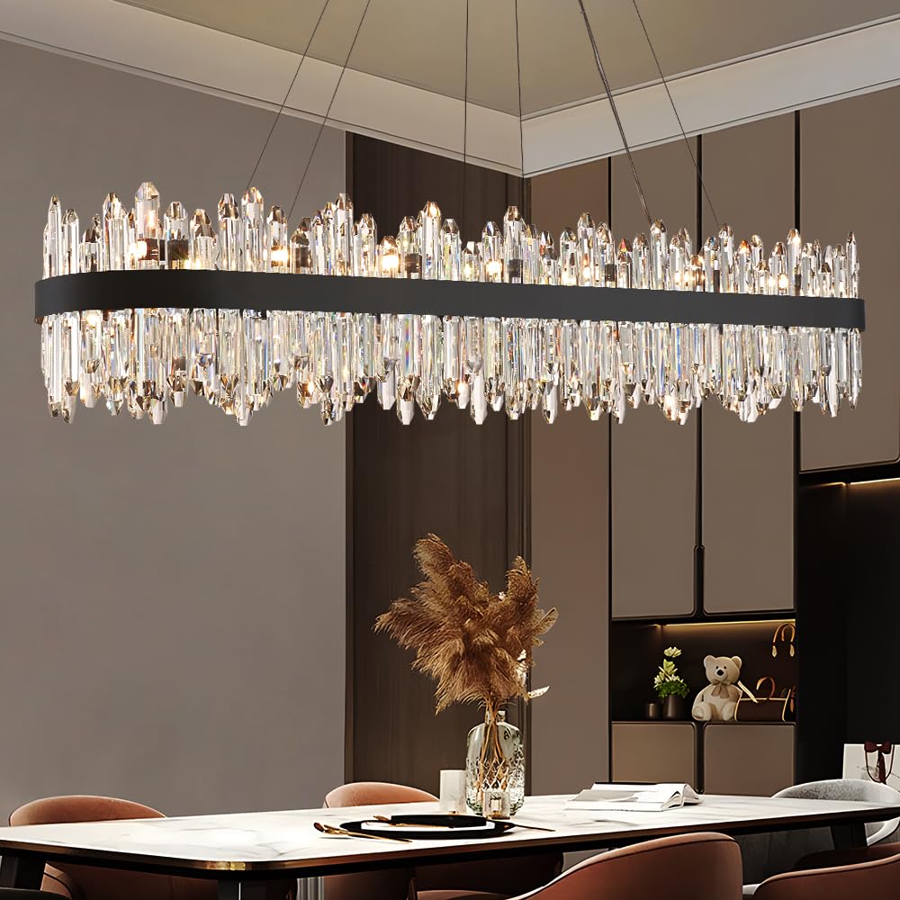 Lizztree Black Oval Crystal Chandelier L57 Inch, 32-Lights Chandeliers Modern Crystal Chandelier Pendant Light Fixture G9 Lights