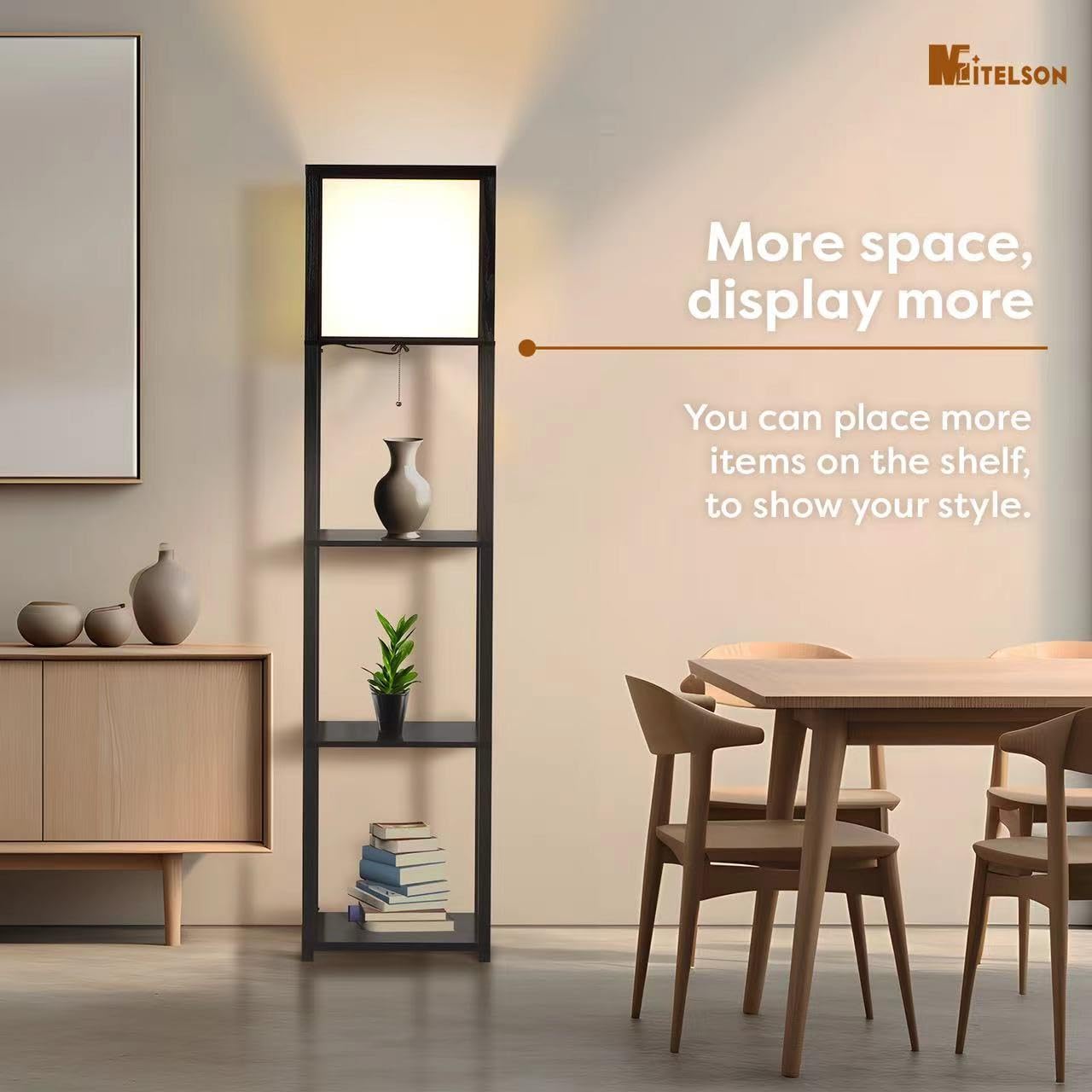 Mitelson Floor Lamp With Shelves, 4-Tier Modern Shelf Floor Lamp, Corner Display Floor Lamp, Shelf Lamp With Led Bulb For Living