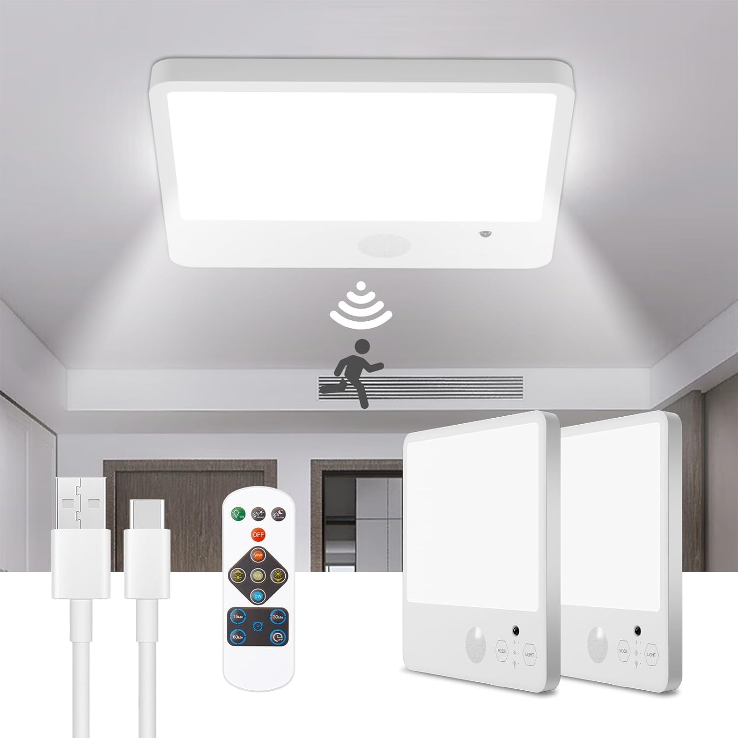 Rechargeable Motion Sensor Light Indoor with Remote,Closet Lights Motion sensored,Magnetic Wireless Ceiling Light , 12000mAh Bat