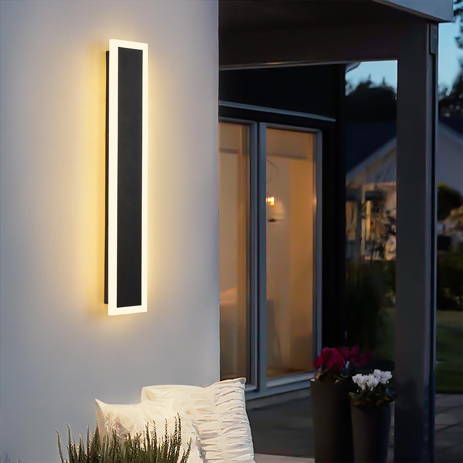 Yaowszm 12W Outdoor Wall Light 3000K-6000K Black Acrylic Sconce Ip65 For Porch Patio Garden