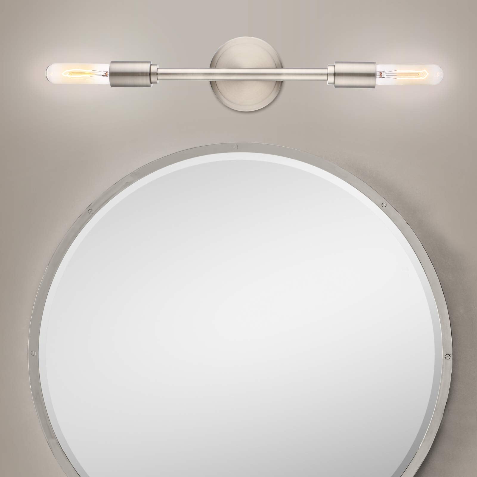 Phansthy Modern Double Sconce Wall Lighting, 2-Light Metal Fixture, Brushed Nickel, Model FTY1032, Ideal for Bathroom and Living Room
