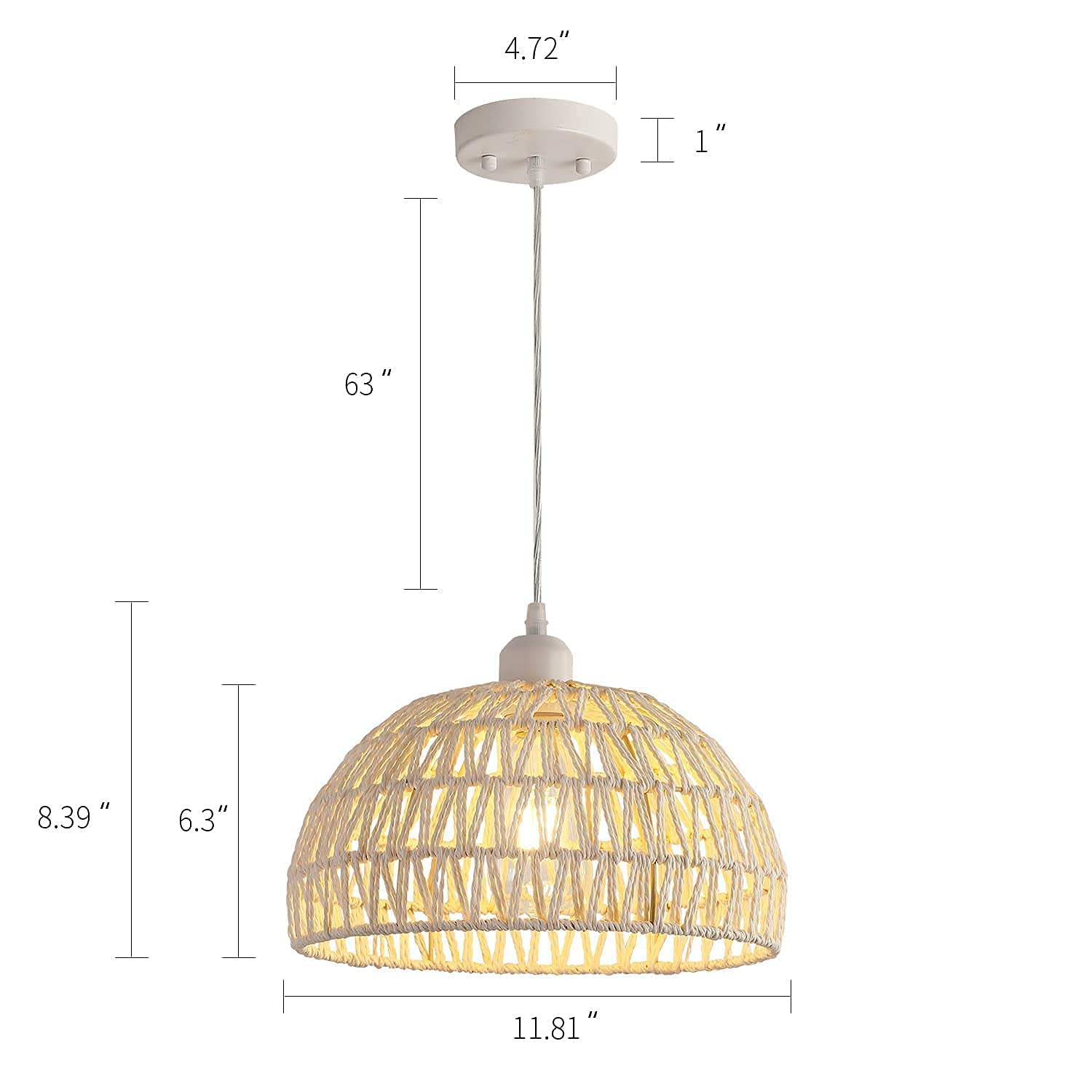 Meixisue Hand-Woven Rattan Wicker Boho Pendant Light,Minimalist Transitional Led Pendant Hanging Light Fixture For Kitchen Islan