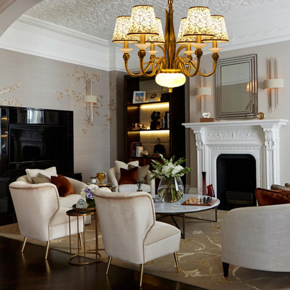 YISUN Crystal Chandelier Shades Mini Lamp Shade Set of 6 Gold Pattern Fabric Iron PVC