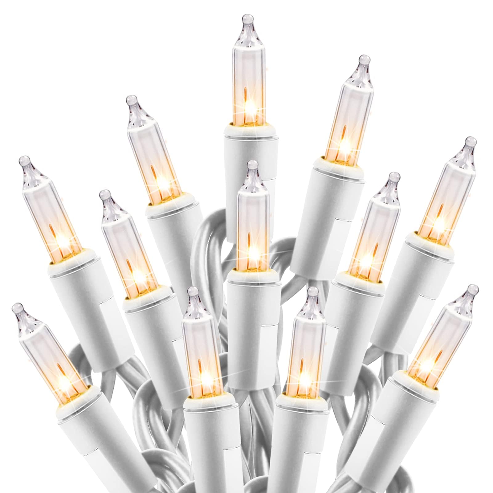 Clear Christmas Lights Set 100 Count 25 Feet Incandescent Bulb Mini String Lights for Indoor Christmas Tree Garland Birthday Wedding Party Festival Decoration  White Wire
