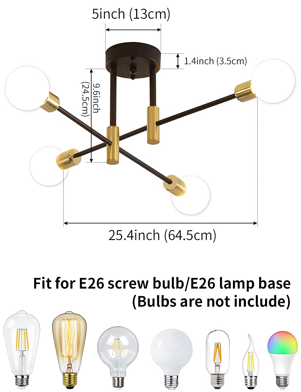 Biewalk Sputnik Chandelier Mid Century Modern Nordic Pendant Lighting 4 Lights Ceiling Light Fixture Black Light For Living Room, Kitchen, Bedroom, Dining Room