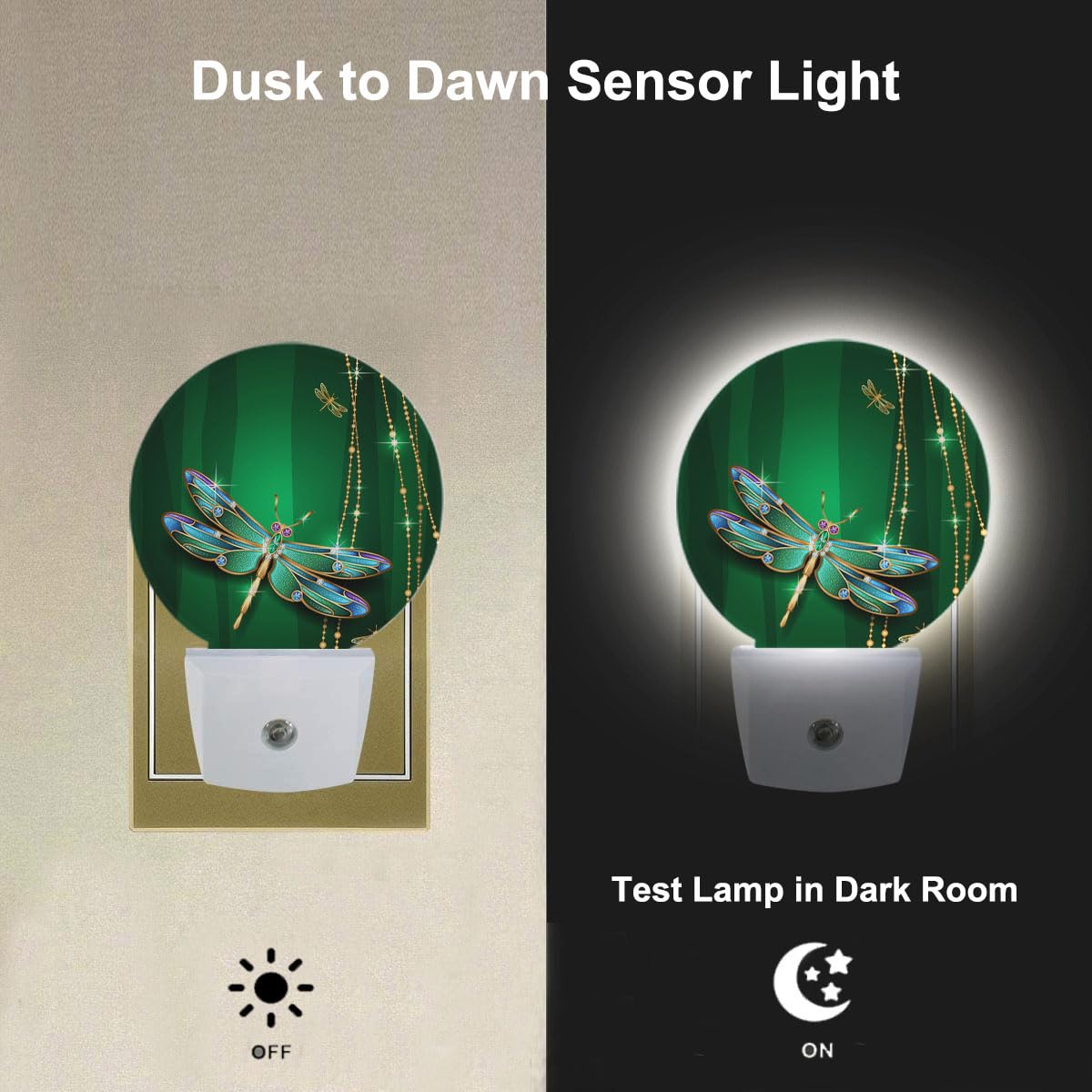Uanvaha Dragonfly Night Light Glass Dragonfly Wings Green Night Lights Plug Into Wall For Boys Girls, Led Lamp For Stairway/Hall