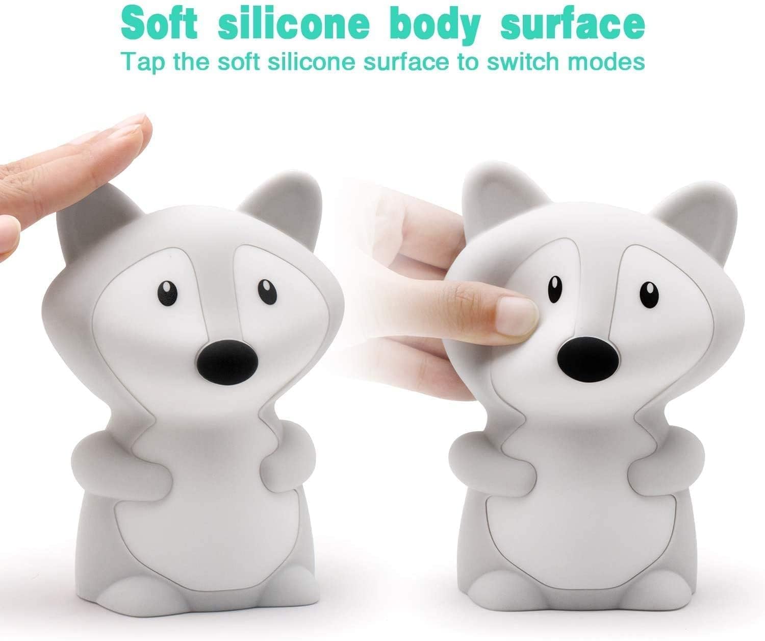 Tianhaixing Animal-Shaped Night Light, Rechargeable LED Silicone Lamp, Adjustable Brightness, 9 Colors, Big Fox, White