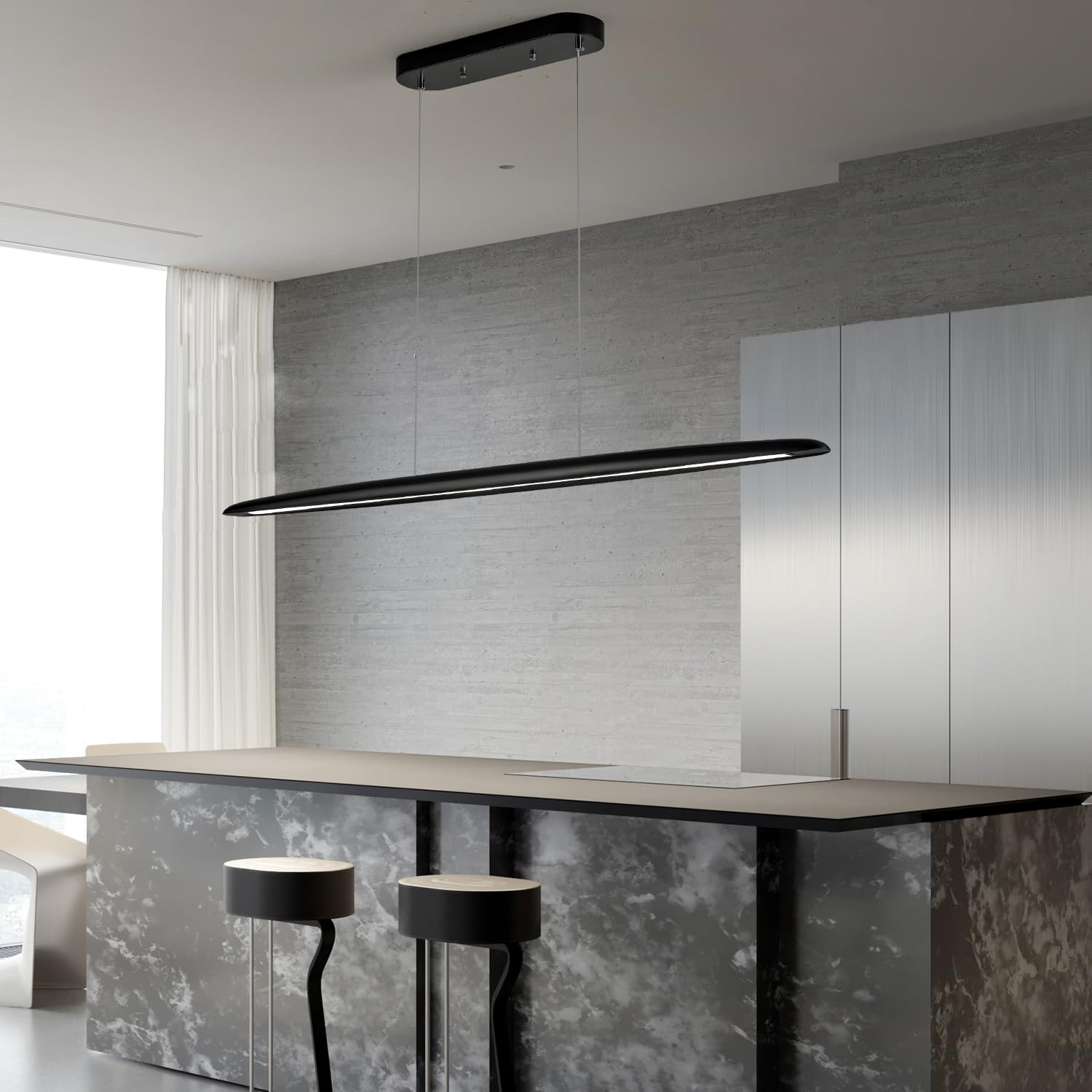 Yisdesign 39'' Wood Led Linear Pendant Light Black Linear Pendant Dinning Room Hanging Lights Led Dimmable Chandeliers 24W For D