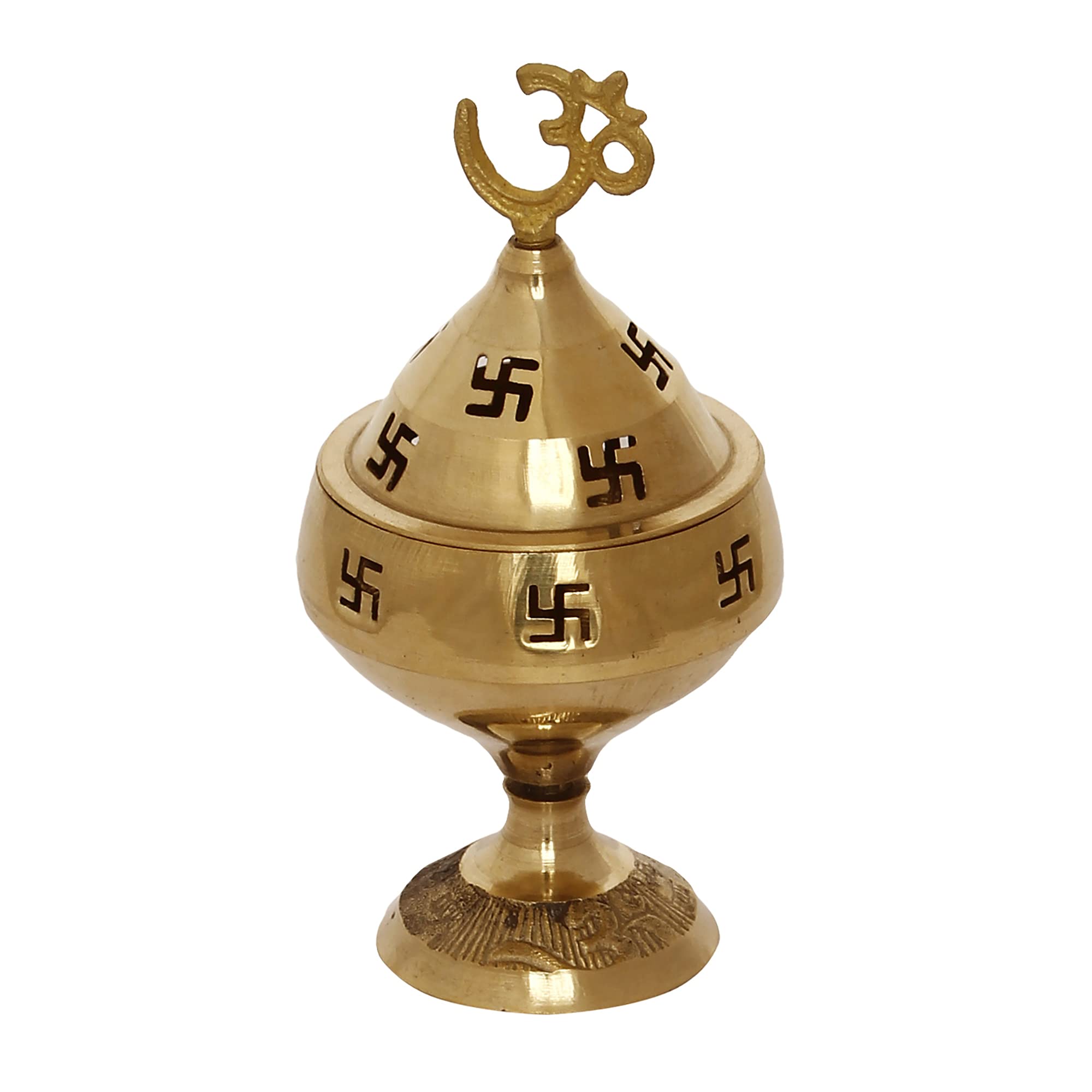 eCraftIndia Golden Om and Swastik Symbol Decorative Brass Diya - Auspicious Designer Akhand Diya for Puja Room, Home, Office, Te