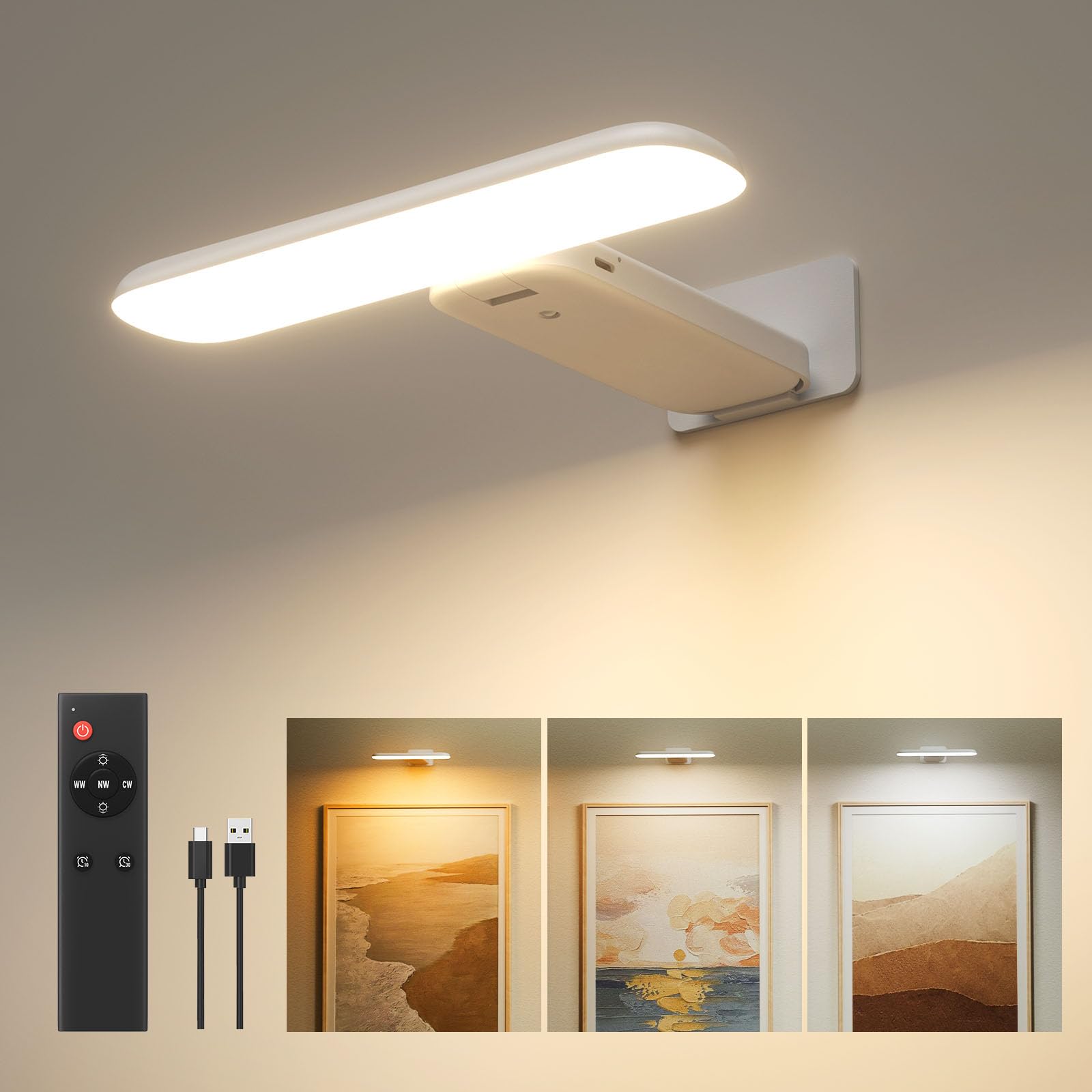 FULEN Picture Lights Battery Operated, Rechargeable Picture Frame Lights for Wall, LED Cordless Wall Lights for Arts,Paintings,G