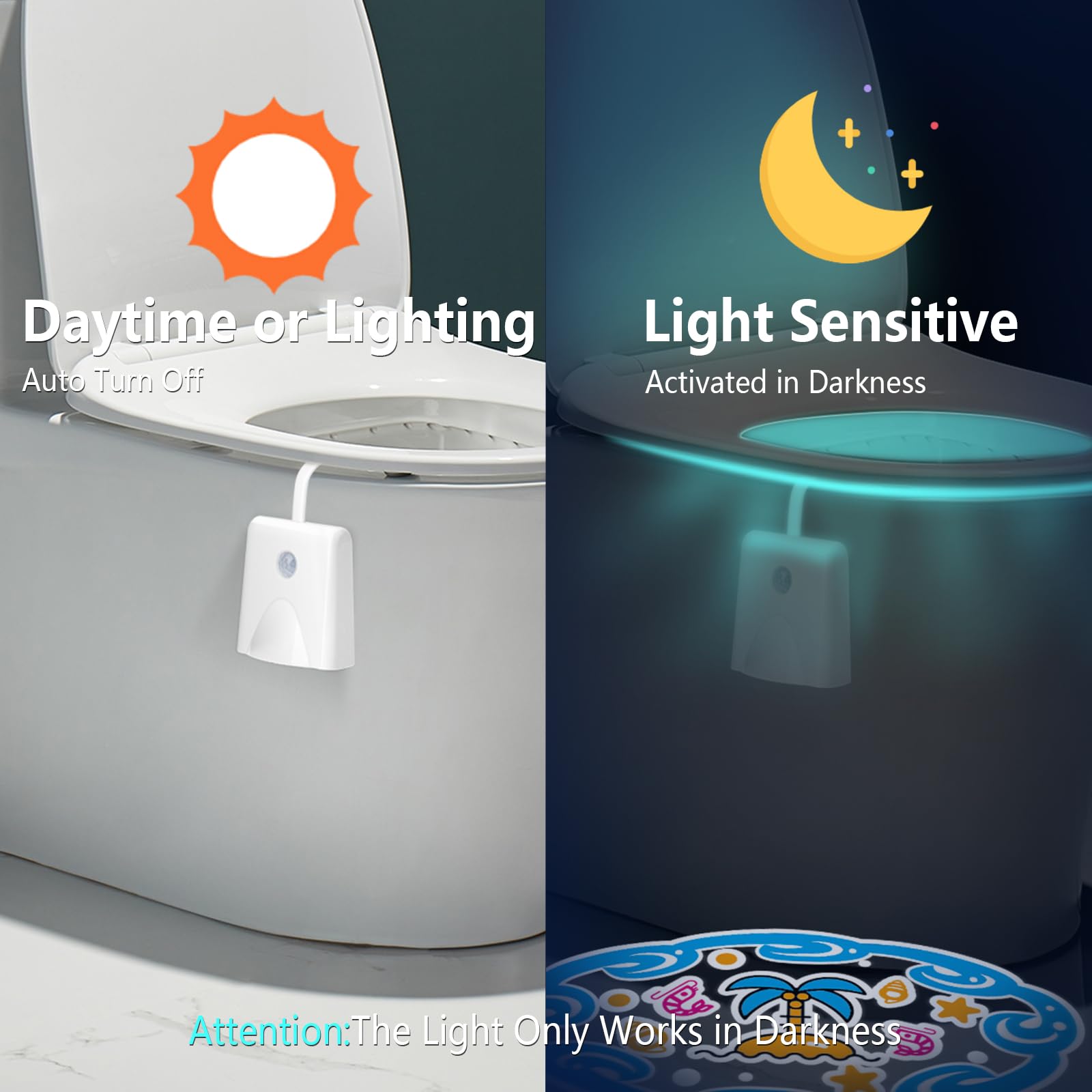 LAVAED Motion Sensor Night Light - 16 Color Changing LED Toilet Light, Rechargeable, Waterproof, 1 Pack, Acrylonitrile Butadiene Styrene