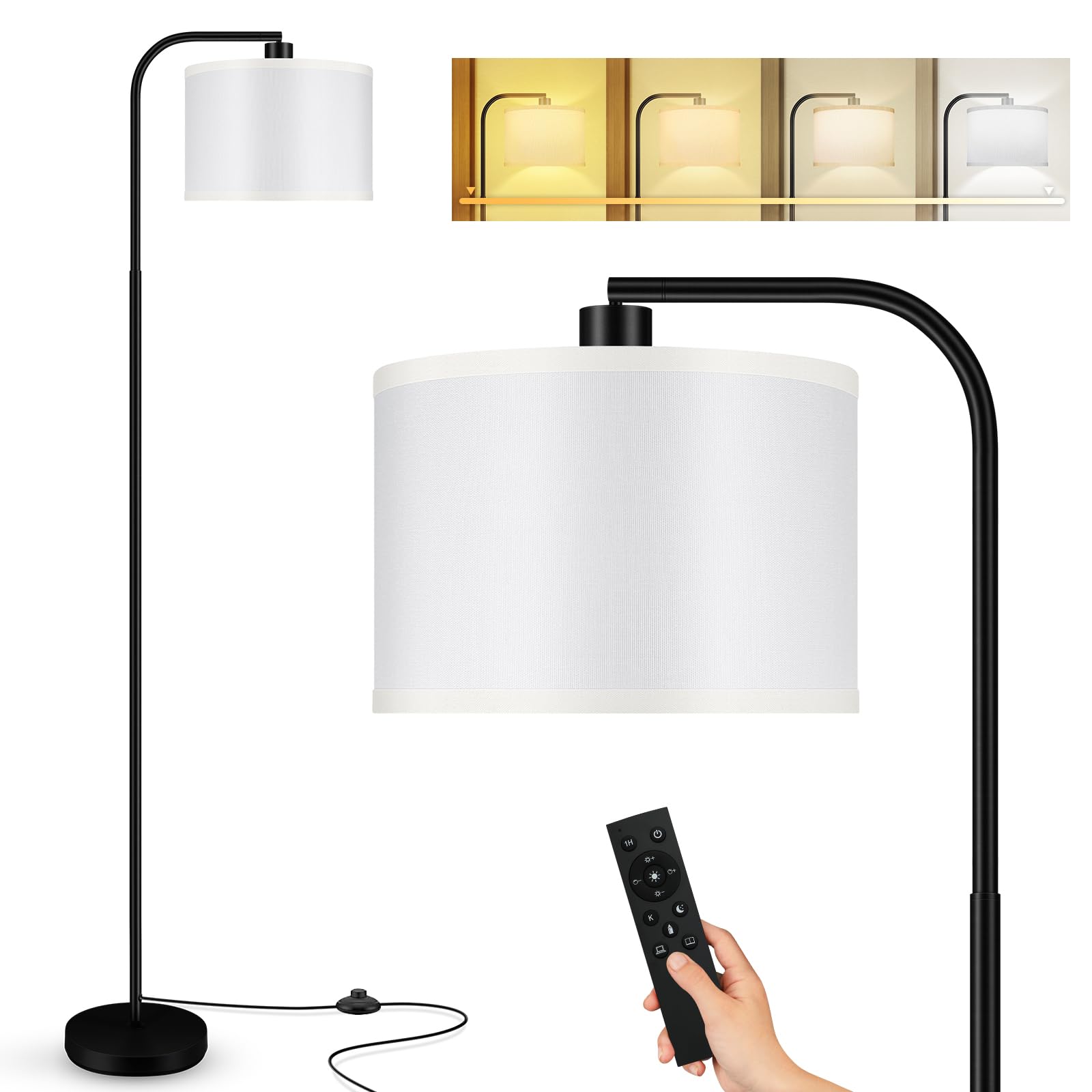 BoostArea Dimmable Floor Lamp for Living Room,Arc Sofa Lamps with Remote Control,Stepless Dimmable & Colors Temperature,2700k-65