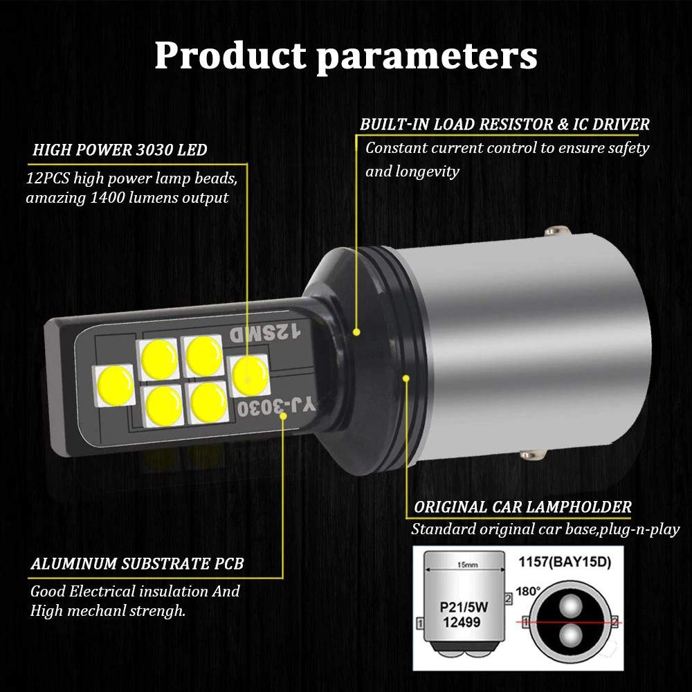 SOCAL-LED LIGHTING 1157 BAY15d Ice Blue LED Turn Signal Bulb, Pack of 2, Plastic, 3030 SMD