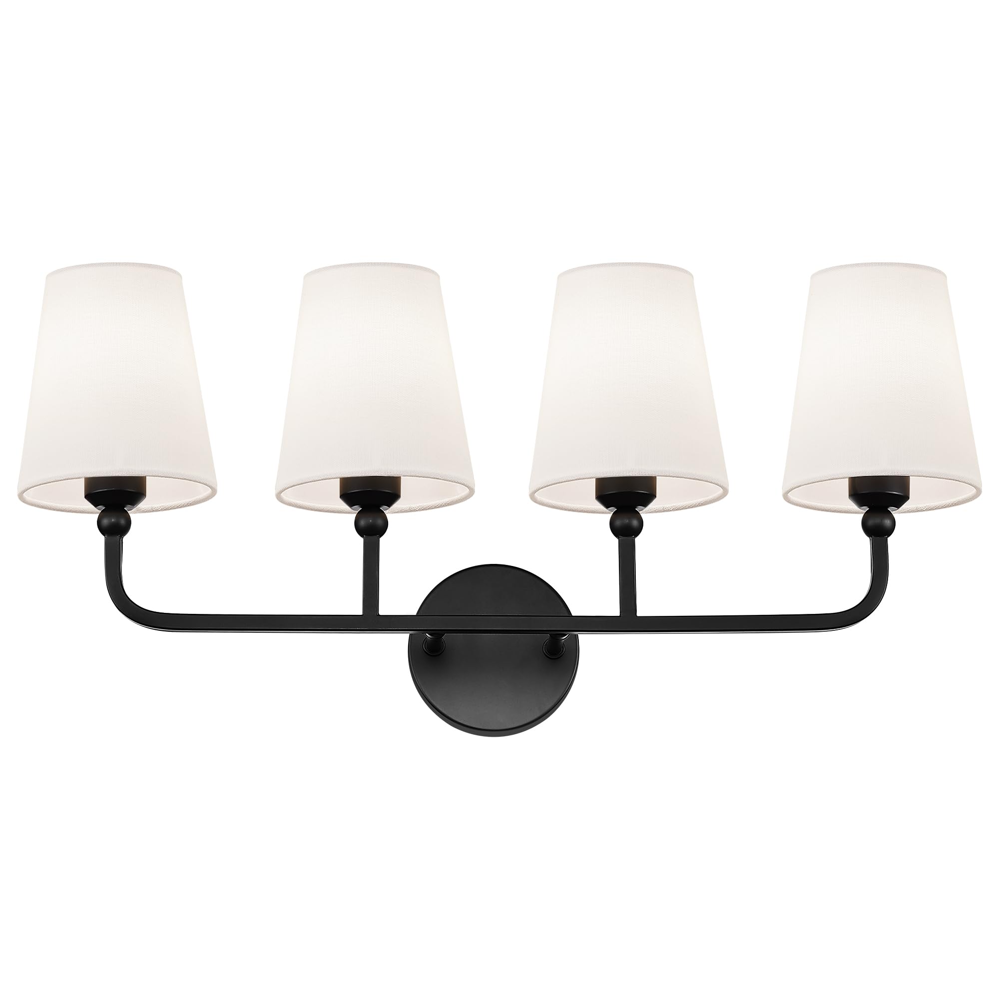 Metwet Bathroom Light Fixtures, 4 Light Matte Black Vanity Lights With Flared White Fabric Shade, 28 Inch Wall Sconce, Modern Sc