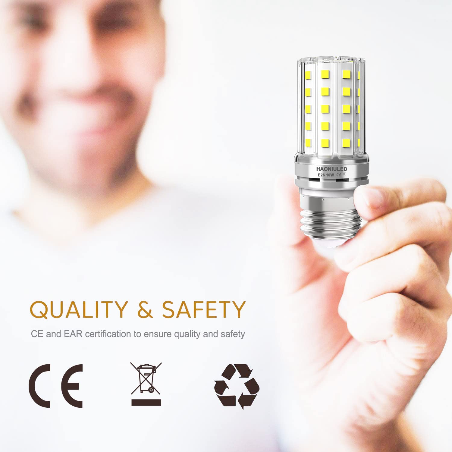 E26 10W Led Light Bulbs, 6000K Daylight White, 1000 Lumen, 100 Watt Equivalent Incandescent Bulbs, Non-Dimmable Edison Candelabr