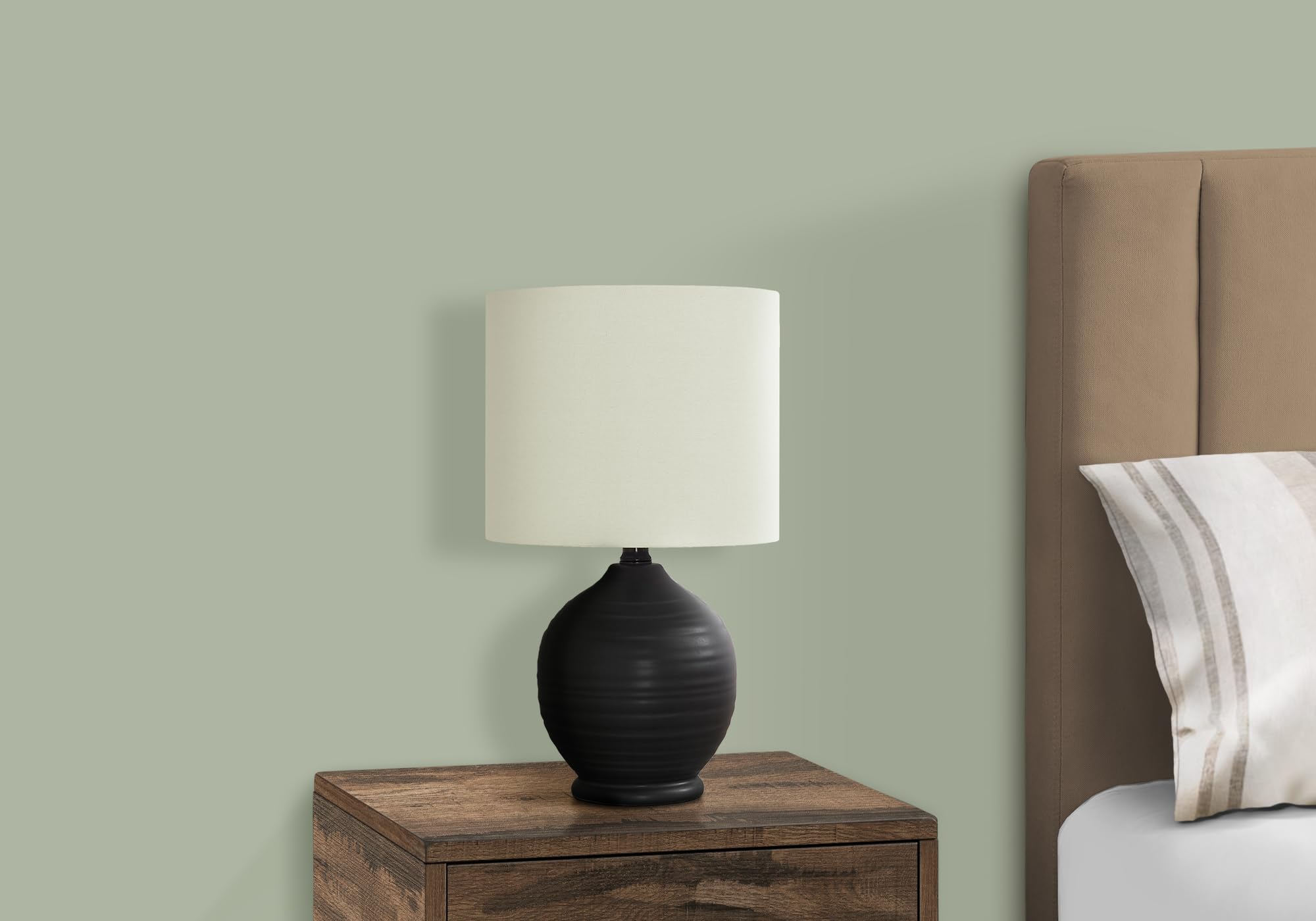 Monarch Specialties Table Lamp I 9739, Black Ceramic, Ivory/Cream Shade, 9.5inL x 9.5inW x 16.5inH
