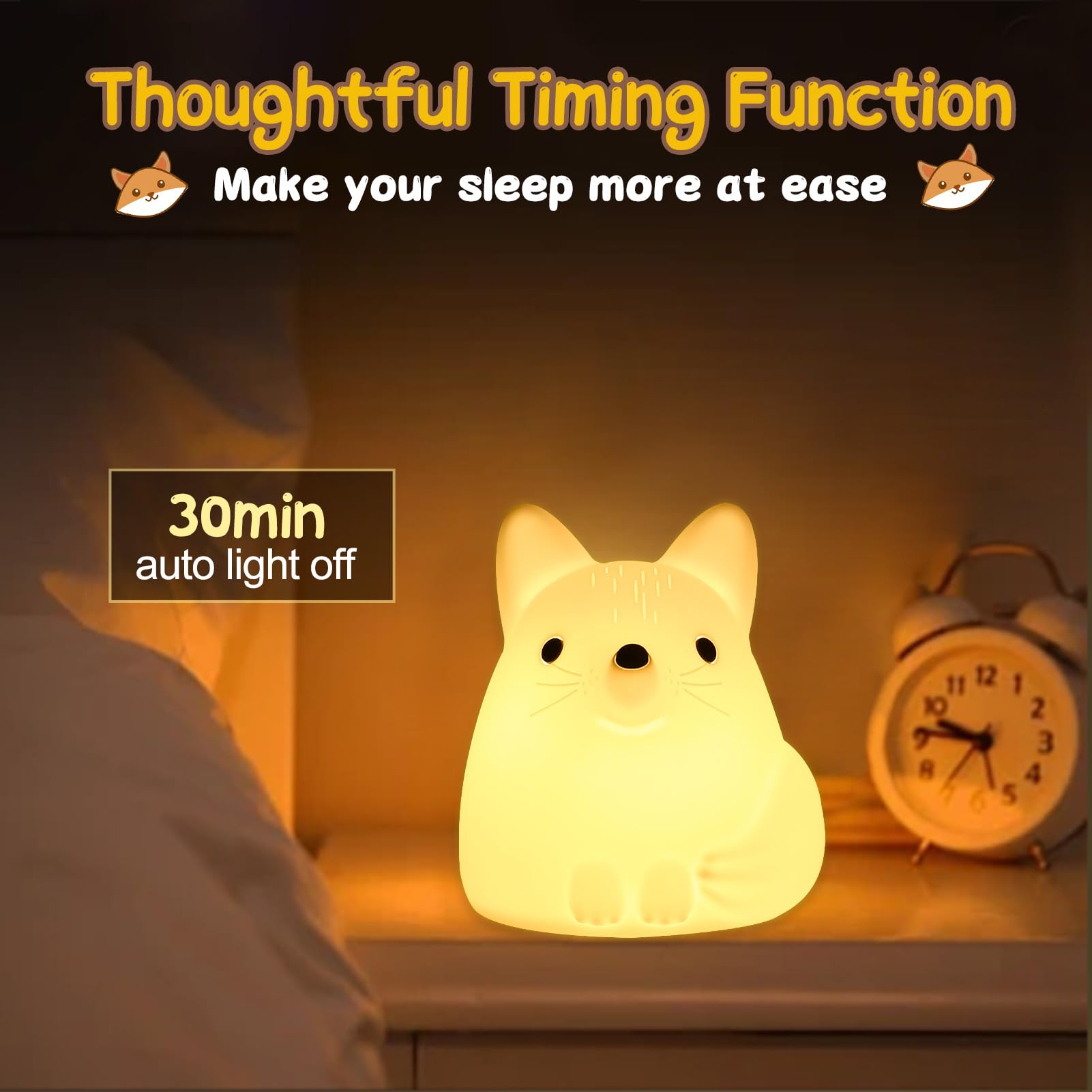 LOVERUIS Night Light for Children, Fox Night Lights 7 Colours Night Light Baby, USB Rechargeable, Cute Lamp Gifts for Babies, Ch