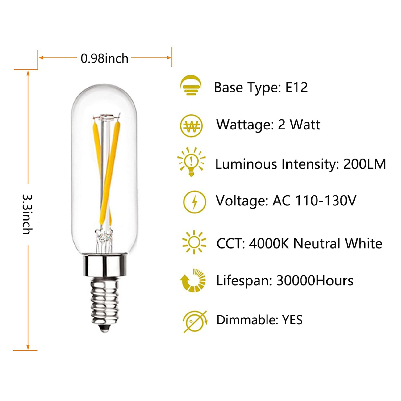T6 Led Bulb 25Watt E12 Modern Chandelier Bulbs E12 Led Edison Bulb 4000K Dimmable Candelabra Edison Bulb 2W T6 Tubular Bulb For