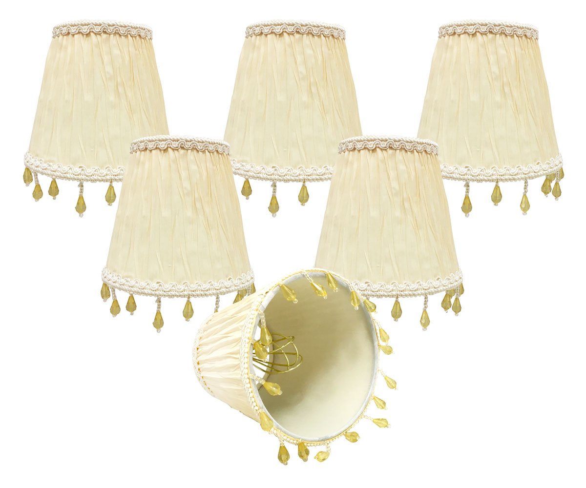 Royal Designs, Inc. Clip on Ruche Pleated Empire Chandelier Lamp Shade Flame Clip Fitter, CSO-1034-5EG-6, 3 x 5 x 4.5, Eggshell, 6 Pack