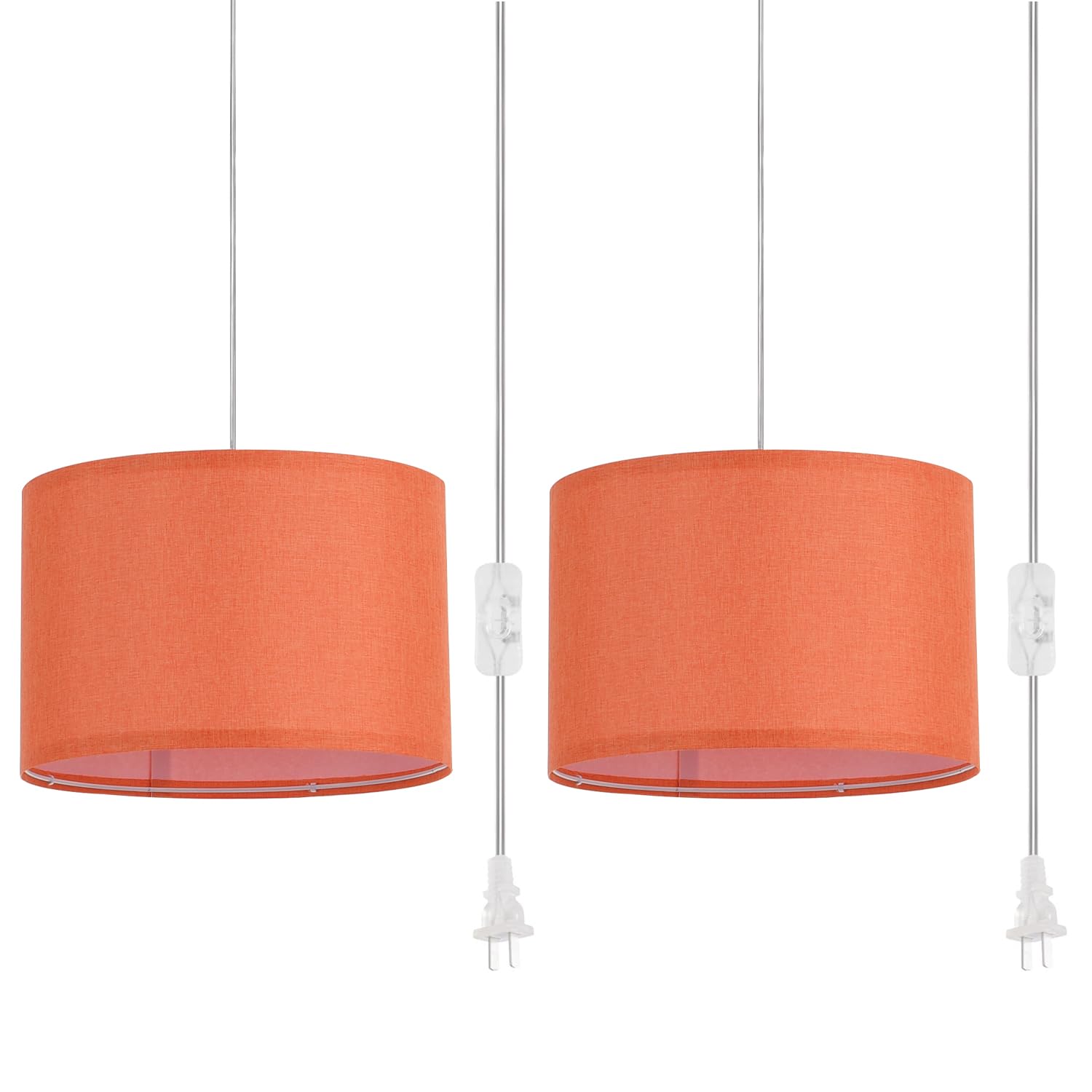 IHENGYANLT Pendant Light, 15Ft Clear Cord, On/Off Switch, Dark Orange Fabric Shade, Model P450