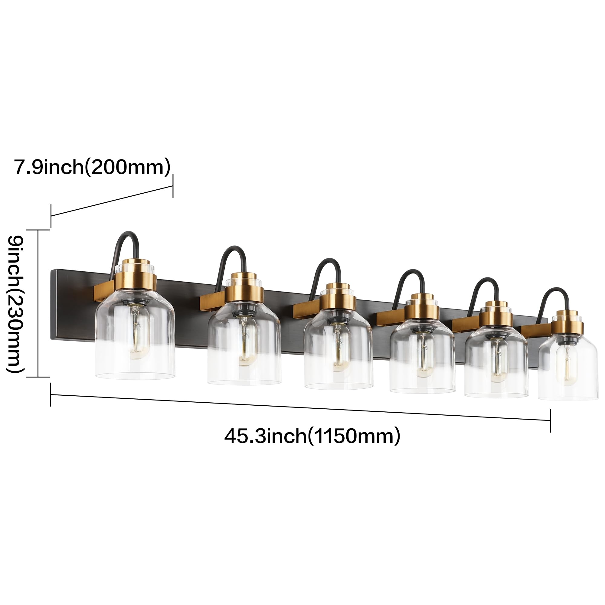 PRESDE 6-Light Bathroom Vanity Light Fixture Over Mirror, Oil Rubbed Bronze, Aluminum, Model 8881-6T-NB