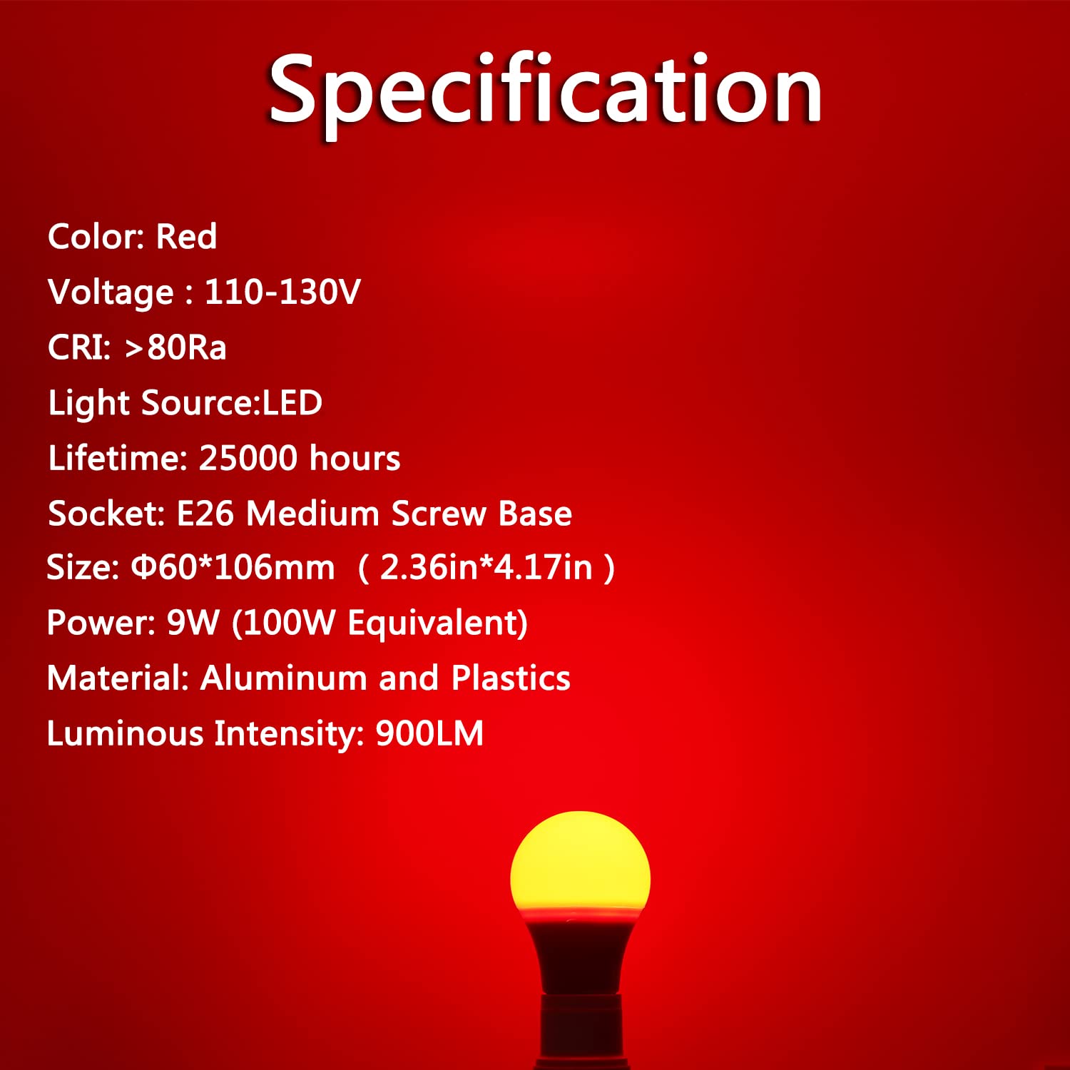 Led Red Light Bulb, A19 9W (60W Equivalent) Red Colored Light Bulb Outdoor, E26 Base Red Led Lights For Party Decoration, New Year, Porch, Home Lighting, Christmas Light Bulbs, Wedding, Bar, 4 Pack