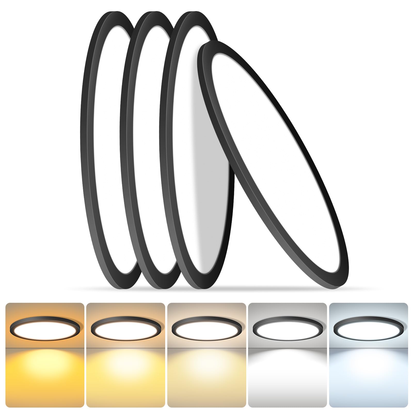 Mw 4 Pack Led Flush Mount Ceiling Light, 24 Inch Round Black Ceiling Lights, 48W 120V 5Cct, 24In Dimmable Led Light Fixture For 