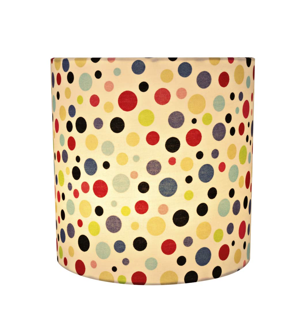 Aspen Creative Drum Lamp Shade 8inx8in White Cotton with Multi-Colored Dots Model 31229A