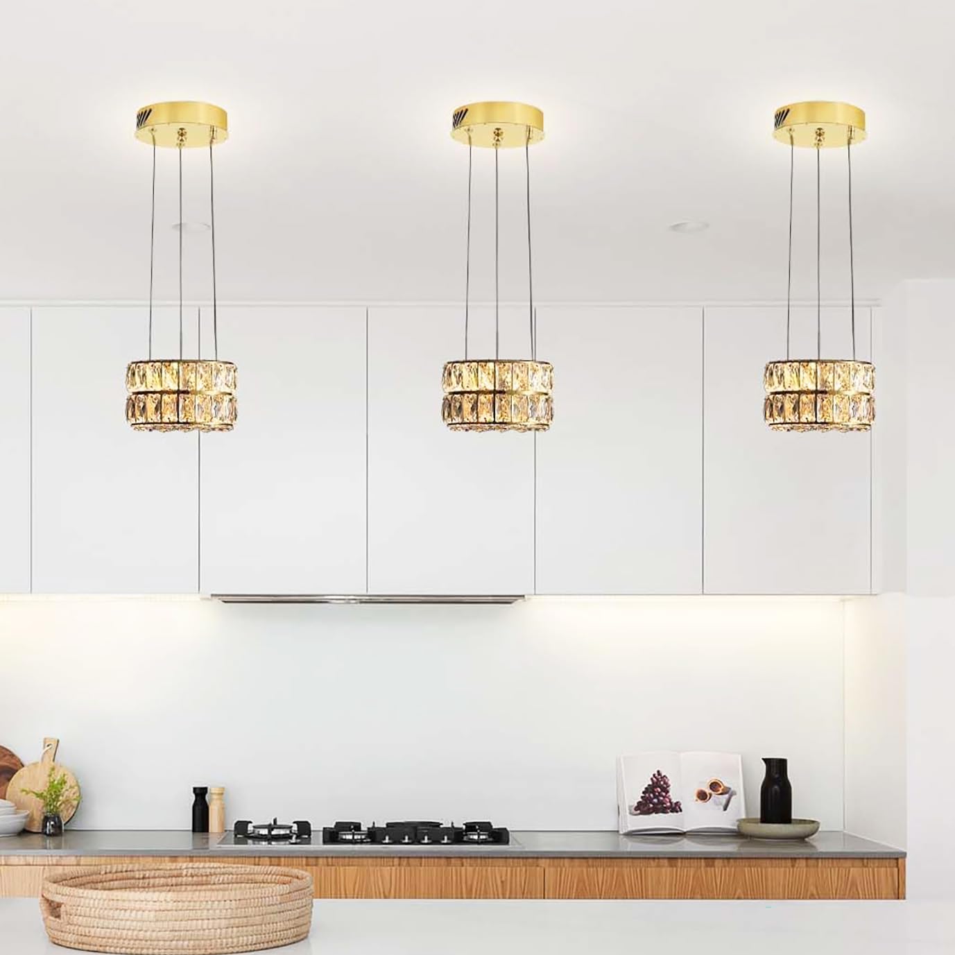 IDEQUY Crystal Chandelier, Modern Dimmable LED Ceiling Light, 7.8in, Gold, Model CF8024-20J