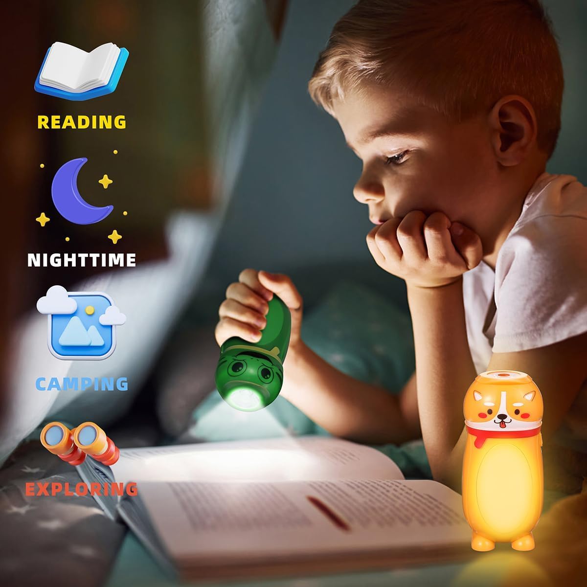 Hilngav 8 Pack Small Mini LED Flashlights - Cute Animal AAA Flashlight Bulk- 2 in 1 Lantern Flashlight - Christmas Gifts Stockin