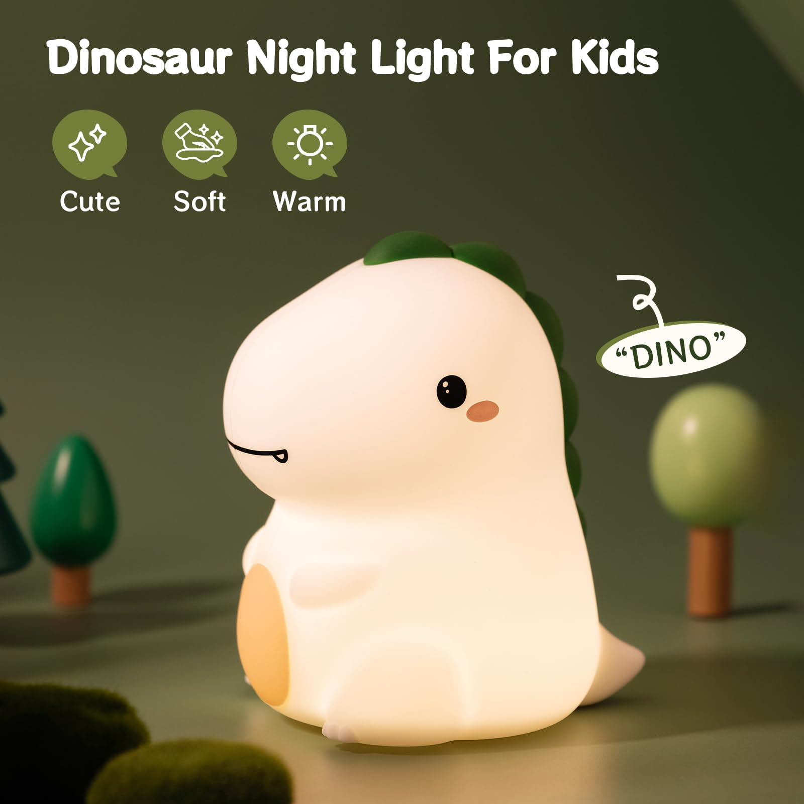 KinYiLO Dinosaur Night Light, Cute Nursery Nightlight for Baby,Toddler,Kids, Dino Silicone Lamp Dimmable, Sleeping Companion Bed