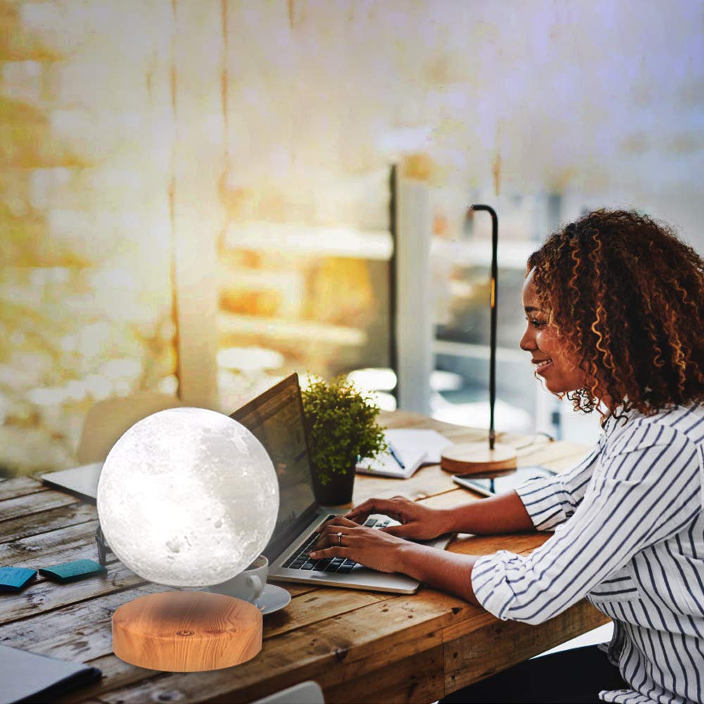VGAzer Levitating Moon Lamp, 3D Printed LED Light, Floating & Spinning, Model VA1213, 3 Colors
