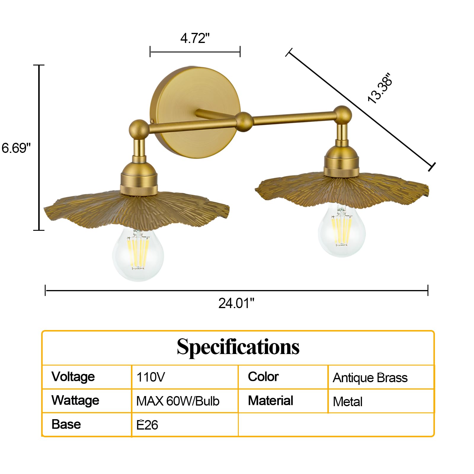 PASSICA DECOR Hardwired Wall Sconce 2-Light Antique Brass Flower Shade Model U613-03-2H