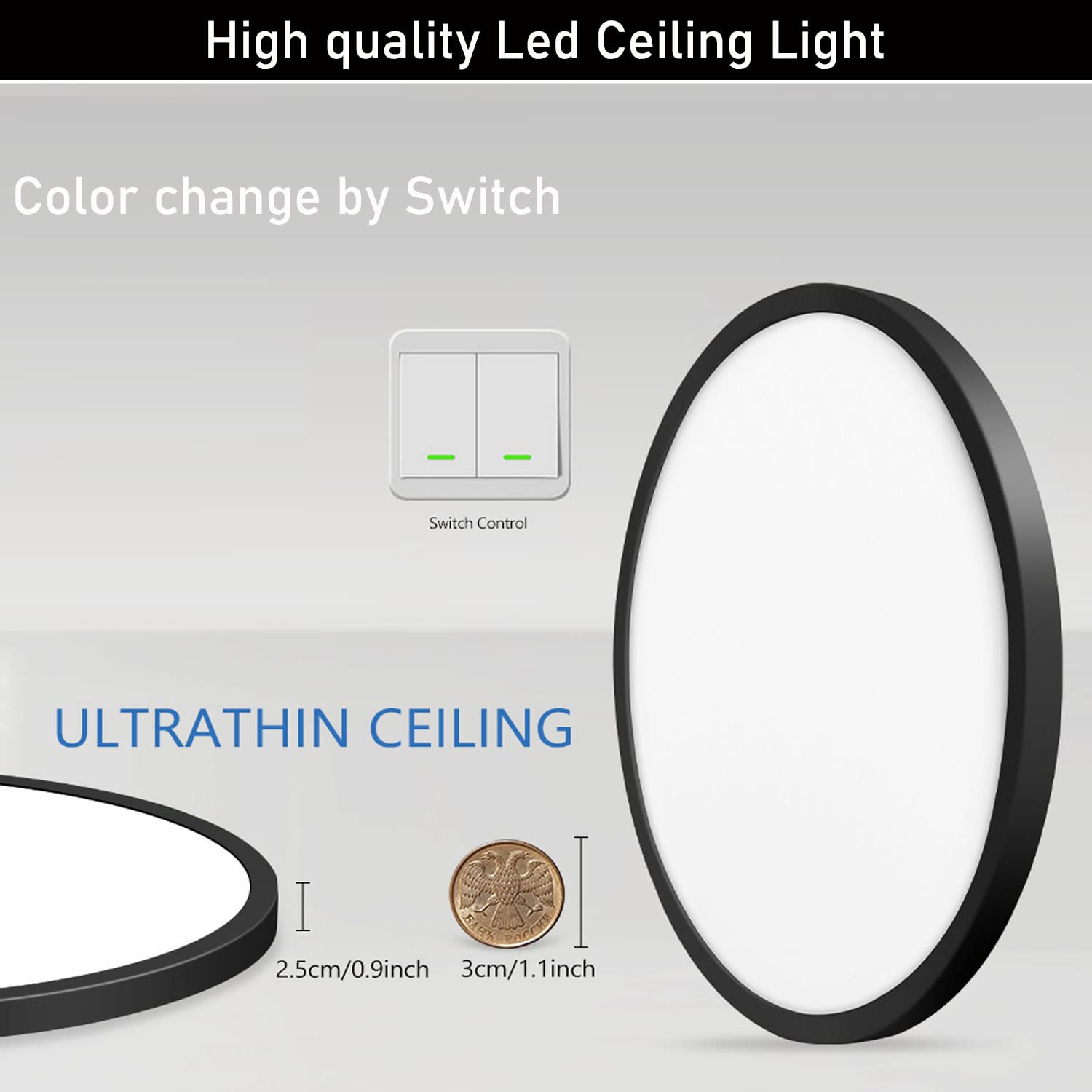 Lexier 28W Round Flush Mount LED Ceiling Lights, 6-Pack, 3200LM, Black, 6000K Daylight, Slim Design, Surface Mount, 120V