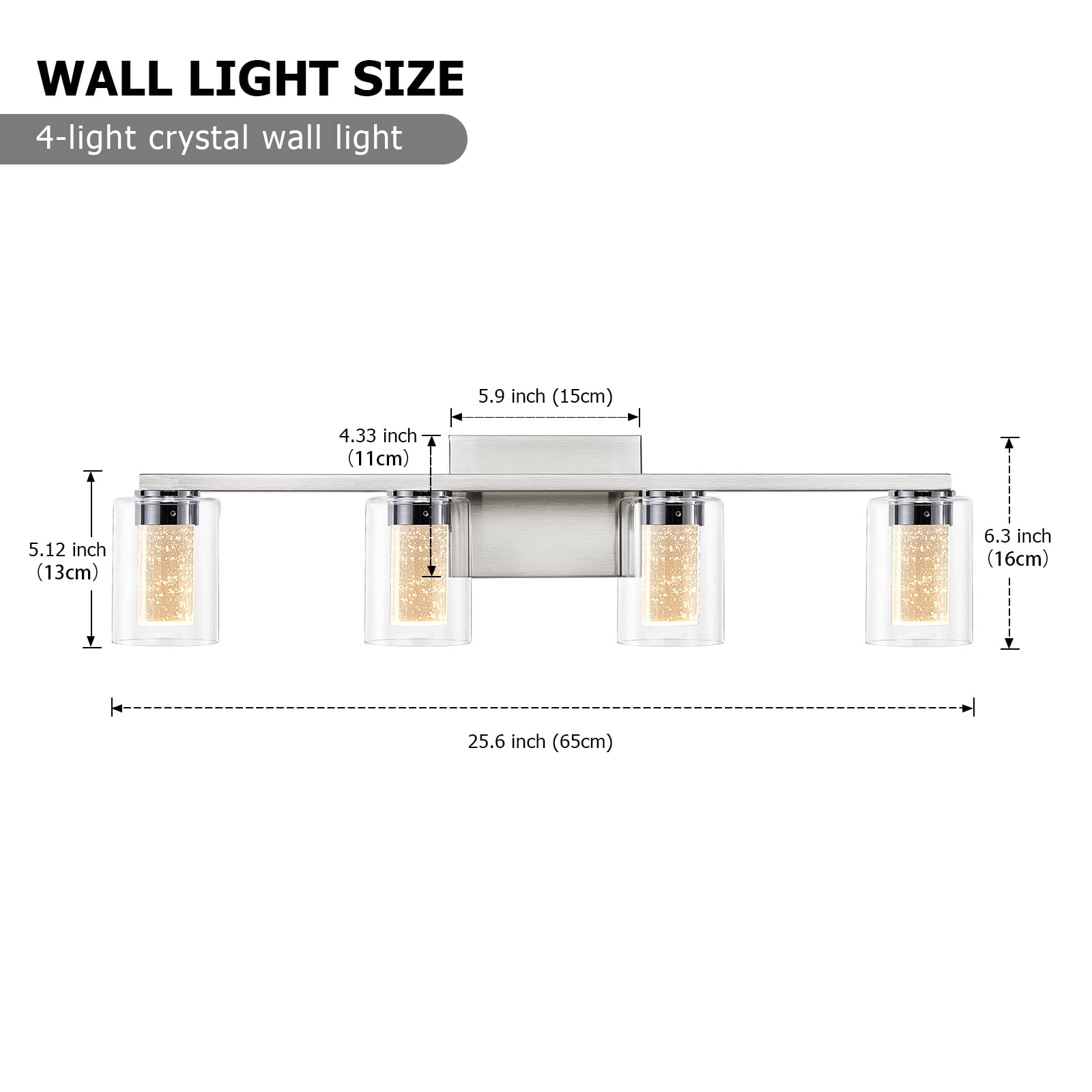 SADENICEL 4-Light Bathroom Light Fixtures, Brushed Nickel, Dimmable LED White/Neutral/Warm Crystal Bathroom Vanity Lights Over M