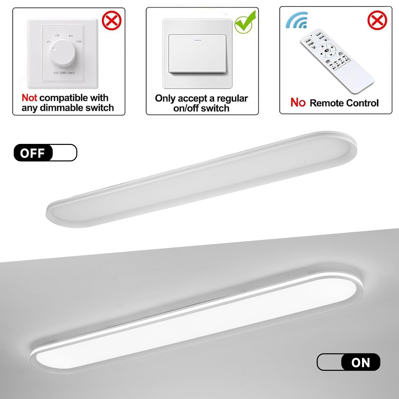 Naroume 47.1 Inch Metal Led Ceiling Light,Slim, Edge Lit - 65W Full Spectrum Linear Ceiling Lamps,6500K Cool White Modern Ultra