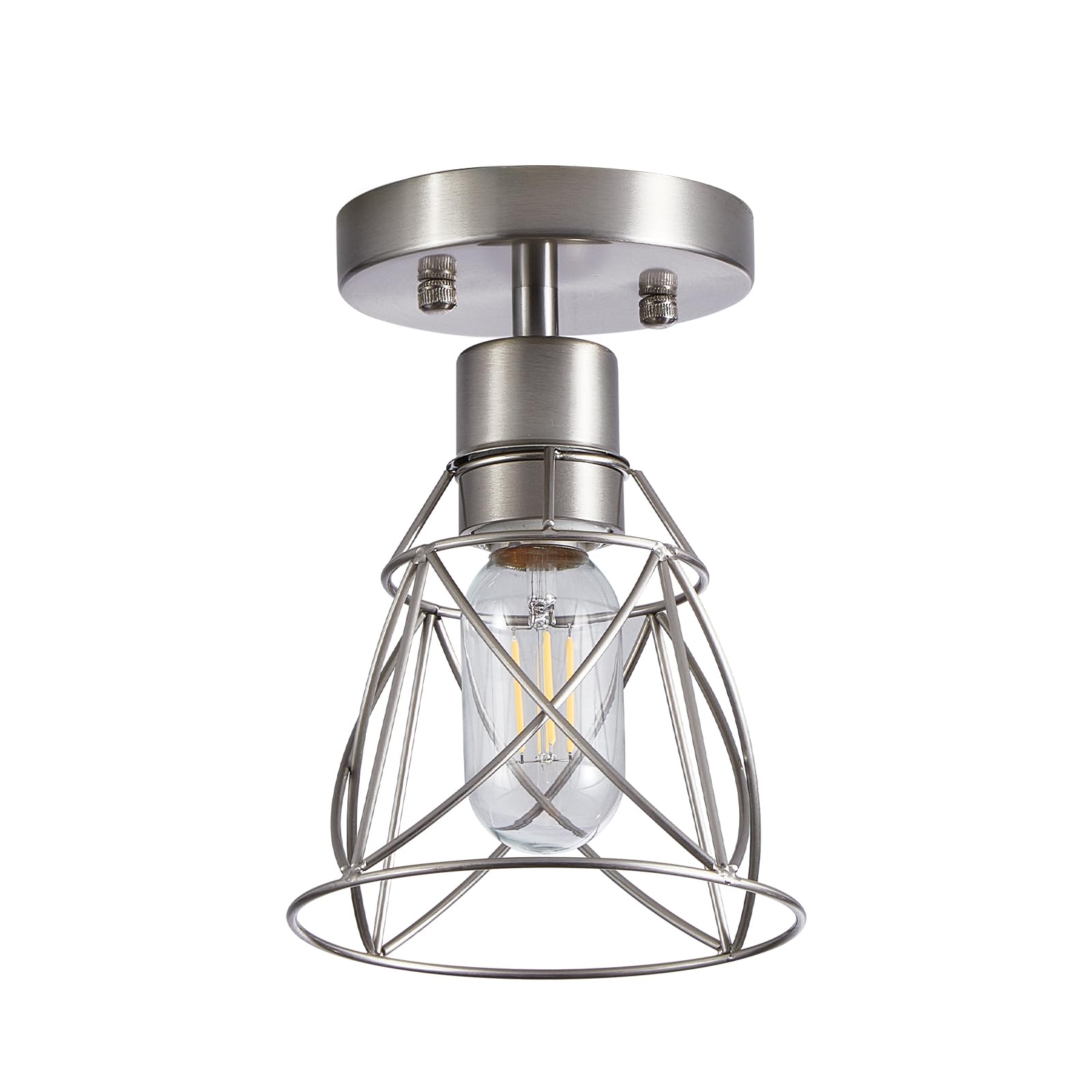 HDASIC 1 Light Semi Flush Mount Ceiling Light Fixture, Rustic Modern Framhouse Brushed Nickel Kitchen Ceiling Light with Metal C