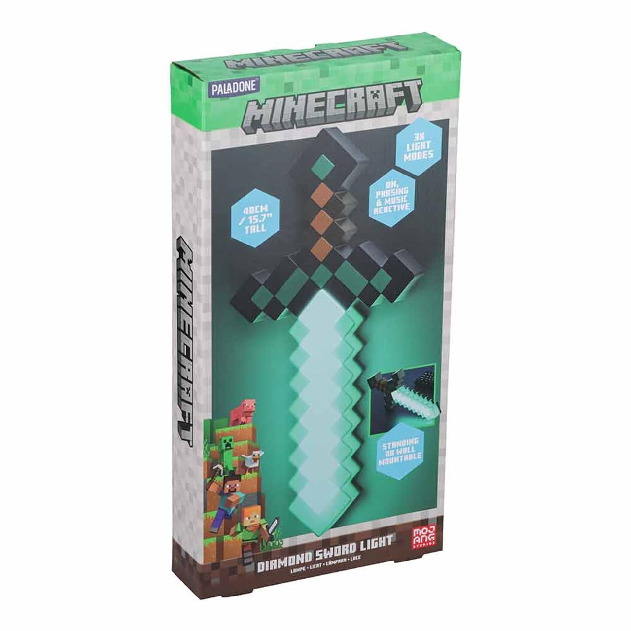 Paladone Minecraft Diamond decorative replica cutting edge Light with 3 Dynamic Lighting Modes, Wall Mount Decor, Multicolor, Model 12711
