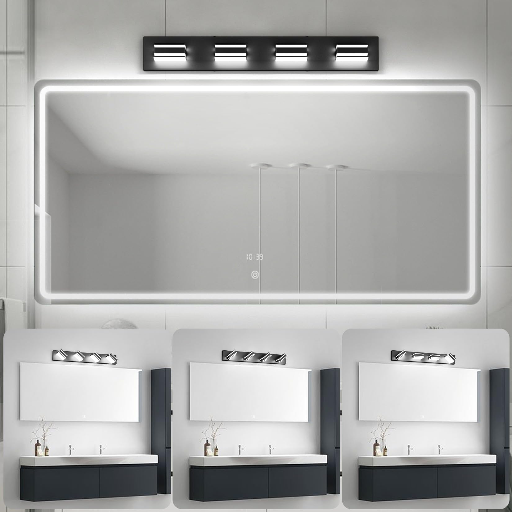 Ralbay 4-Light Modern Black Vanity Light for Bathroom, 30 inch, Matte Black, Aluminum, Model 9819