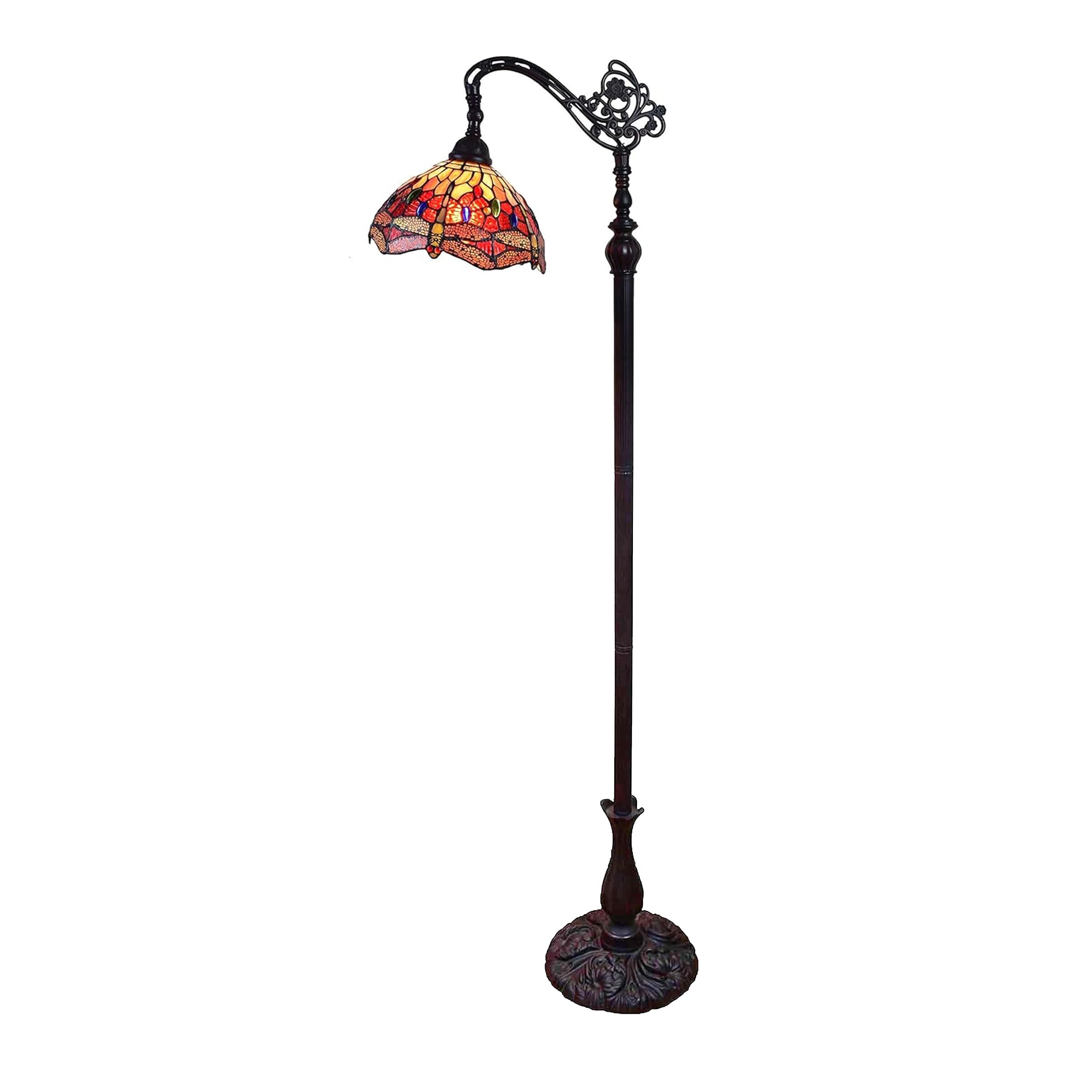 Amora Tiffany Style Floor Lamp, Arched, 62in Tall, Stained Glass, Red Yellow Green, Model AM079FL10B, 10 Inch Diameter
