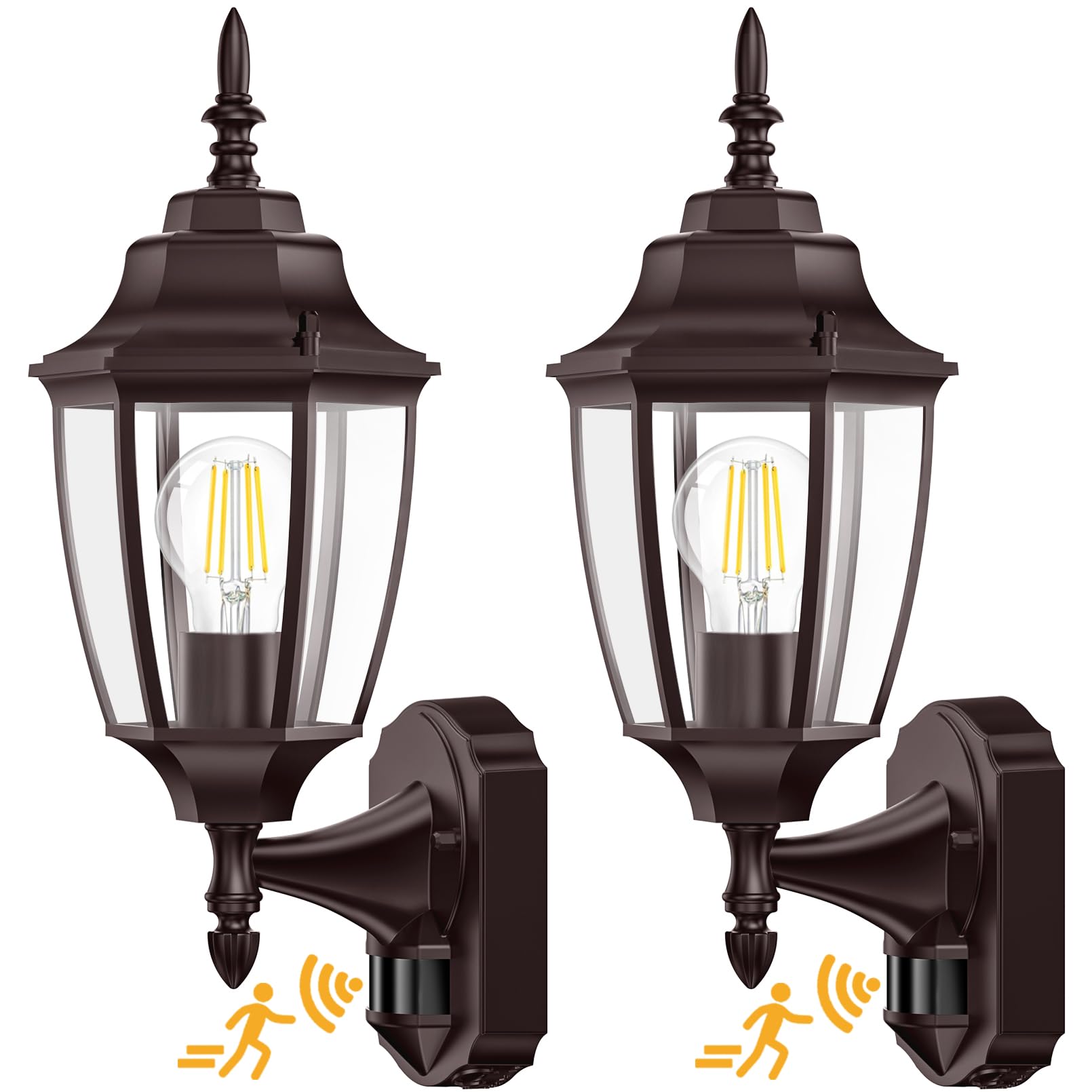 Lamomo Outdoor Wall Sconce, 2 Pack Dusk to Dawn Motion Sensor Bronze Outdoor Light Fixtures Wall Mounted, Exterior Aluminum Wate
