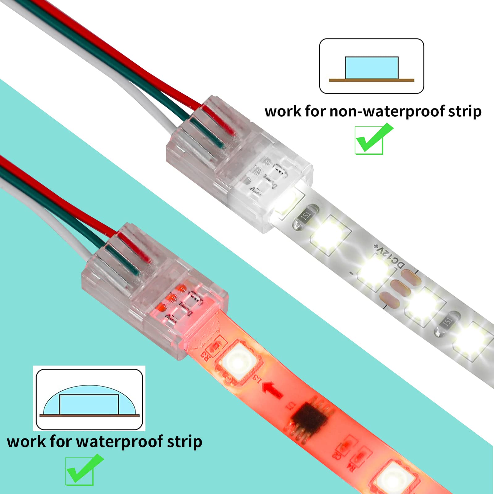 Homelylife 3 Pin Led Strip Connector Solderless 10 Pcs With 16.4Ft Extension Cable 3 Conductor For Waterproof Or Non-Waterproof