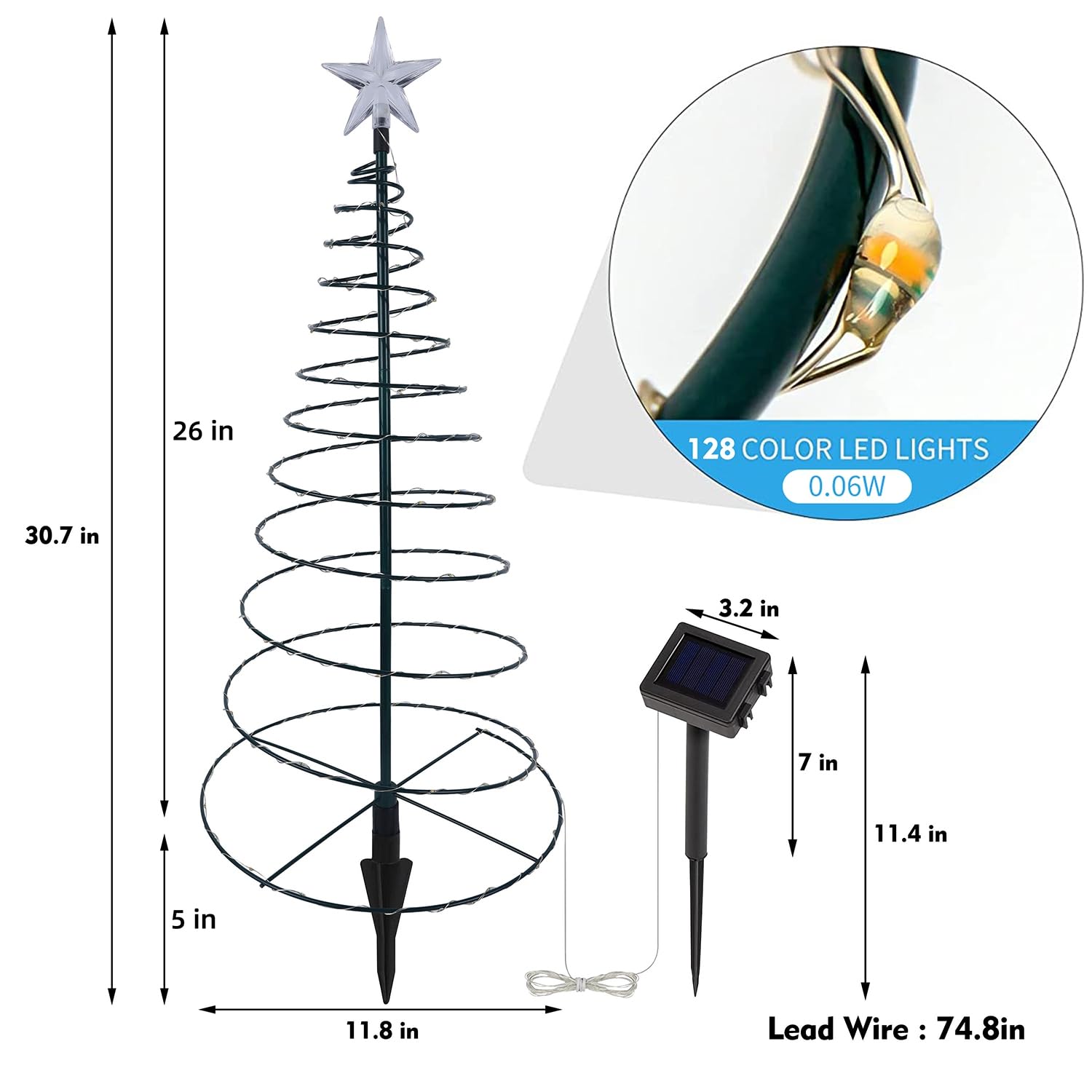 Dynaming 2 Pack Solar Spiral Christmas Trees with Multicolor Lights, 26 Outdoor Light Up Xmas Pathway Markers with Stake, Auto O